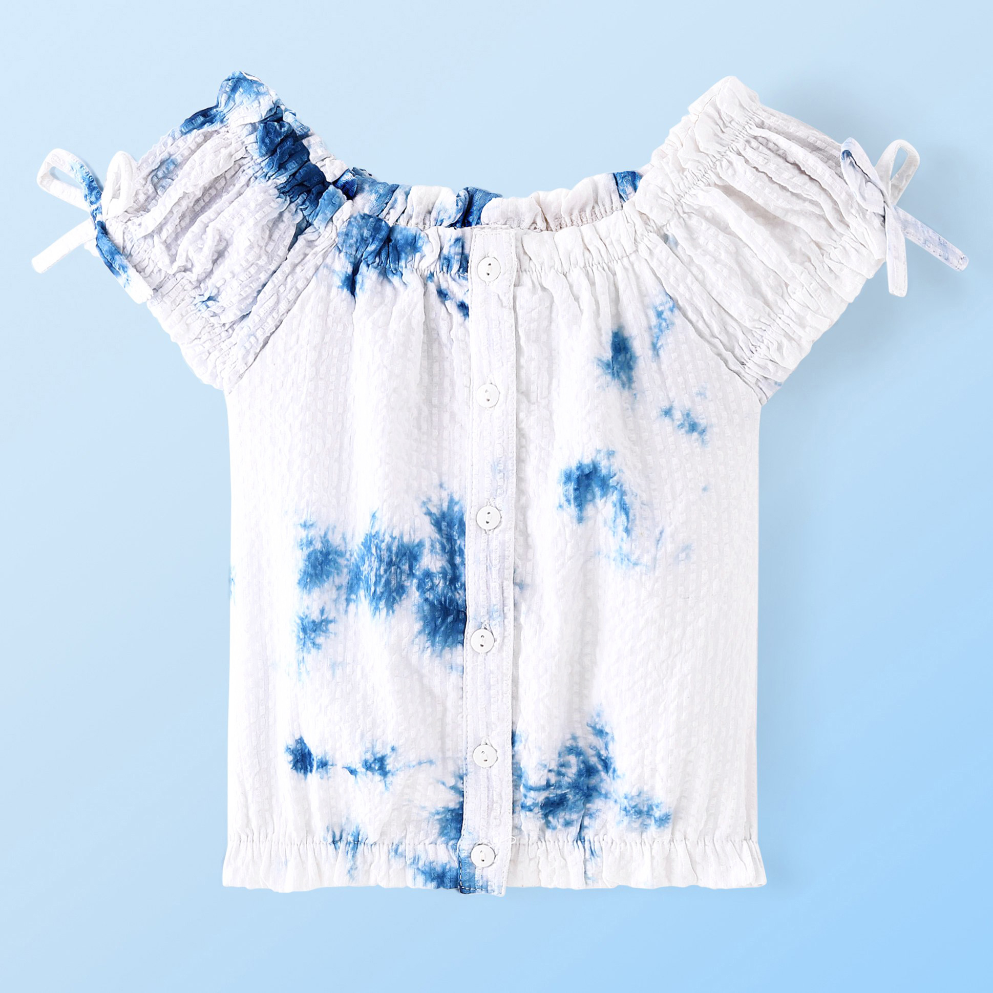 Babyhug 100% Cotton Woven Half Sleeves Top with Tie Dye Print - White & Blue-image-22