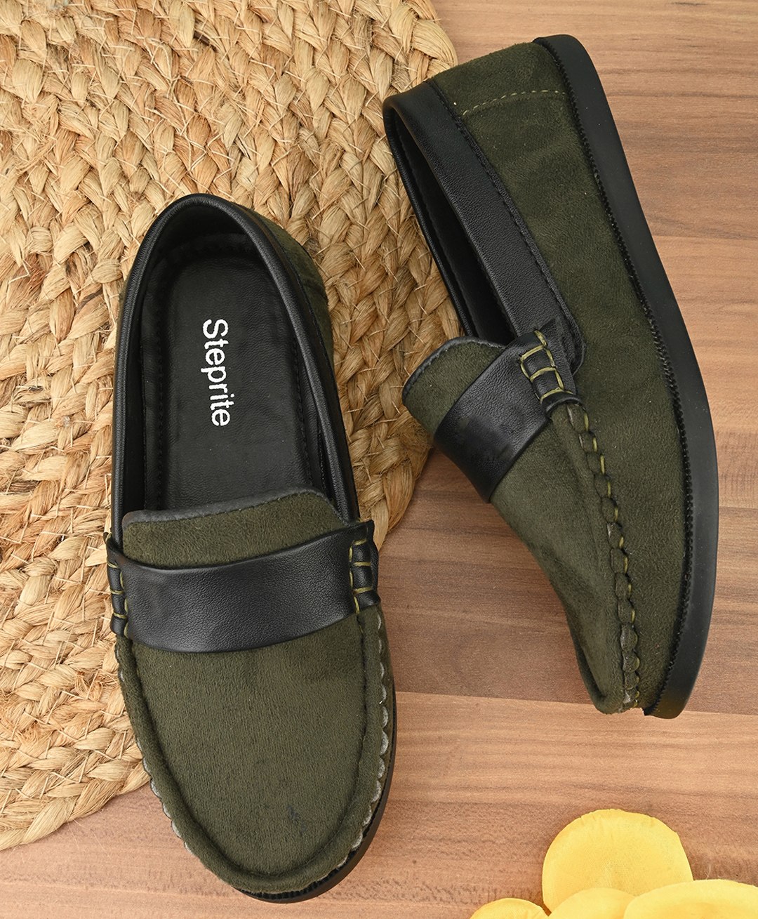 Steprite Colour Blocked Moccasins Loafers - Olive Green-picture-7