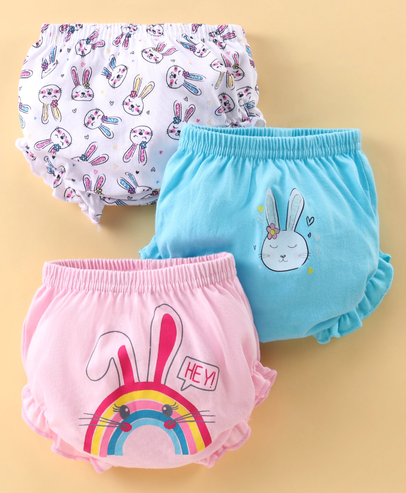 Bodycare Cotton Knit Bunnies Printed Bloomers Pack of 3 - Light Blue Baby Pink & White-image-37