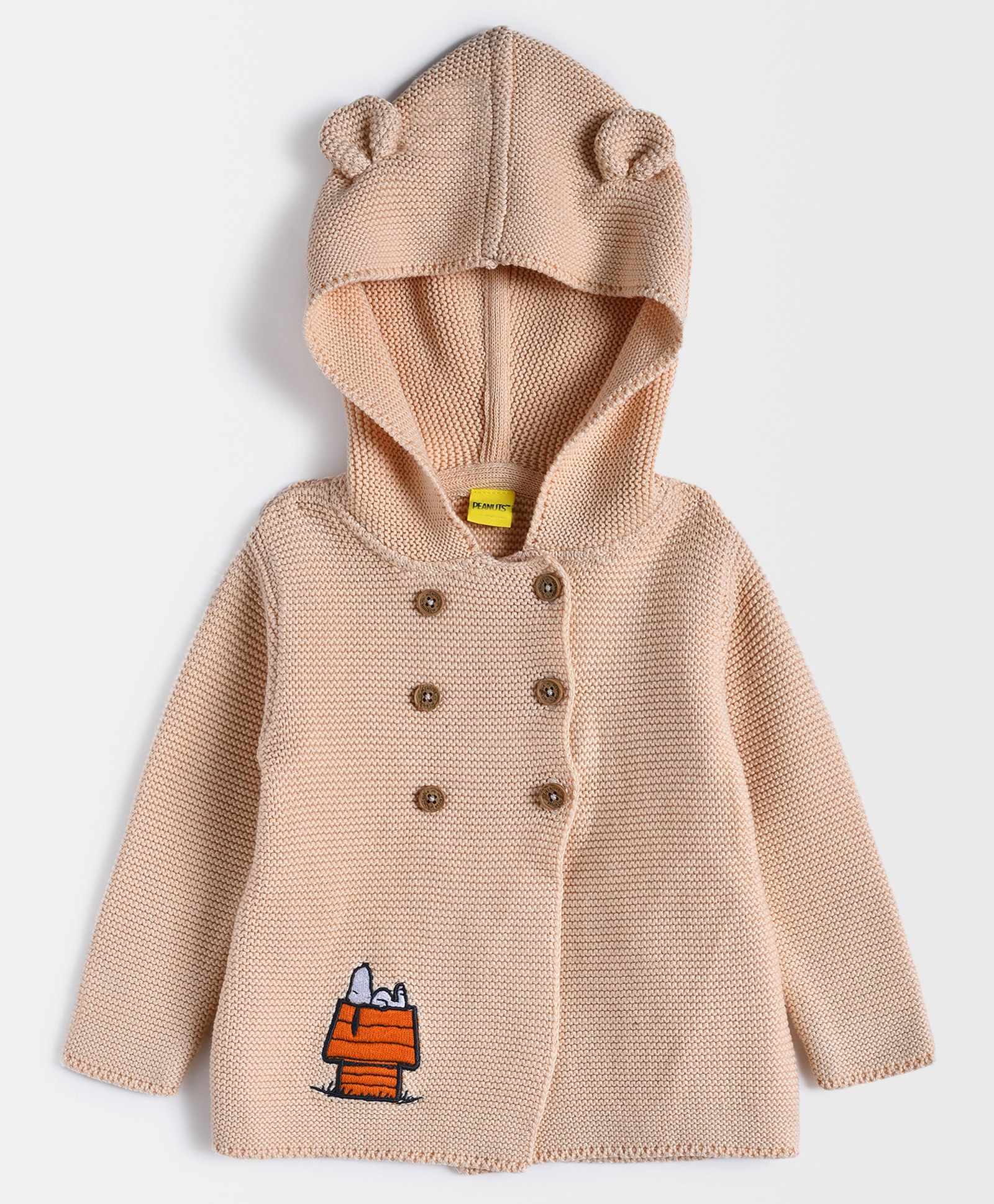 Mi Arcus Peanuts Featuring Full Sleeves Sleeping  Snoppy Embroidered & Hooded Cardigan - Peach-image-43