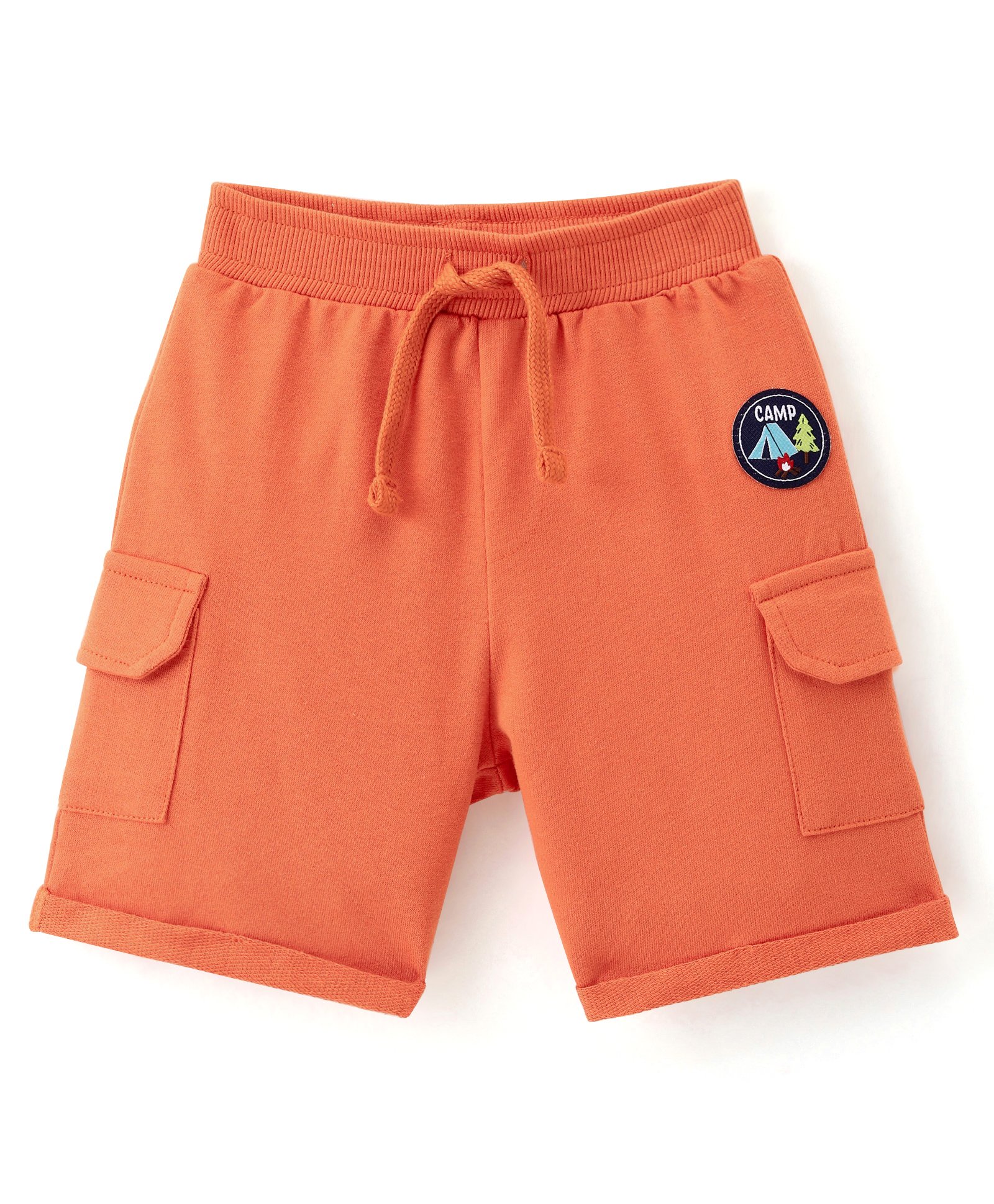 Babyhug Cotton Looper Knit Shorts With Camp Patch - Orange-picture-18