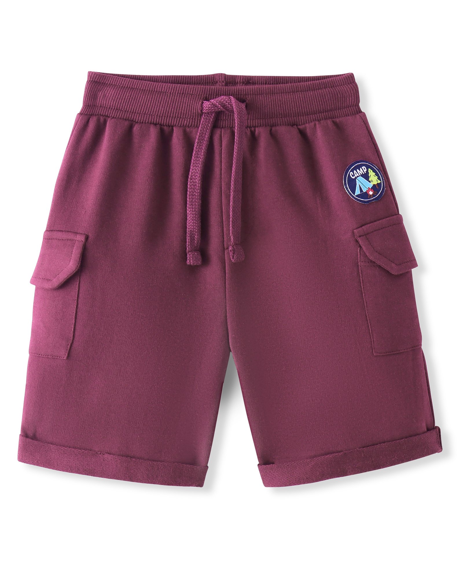 Babyhug Cotton Looper Knit Camping Badge Shorts - Maroon-image-17