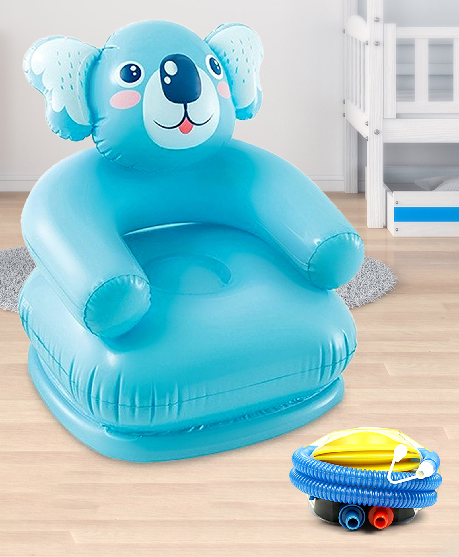Koala Shape Inflatable Chair With Foot Pump - Blue-image-1