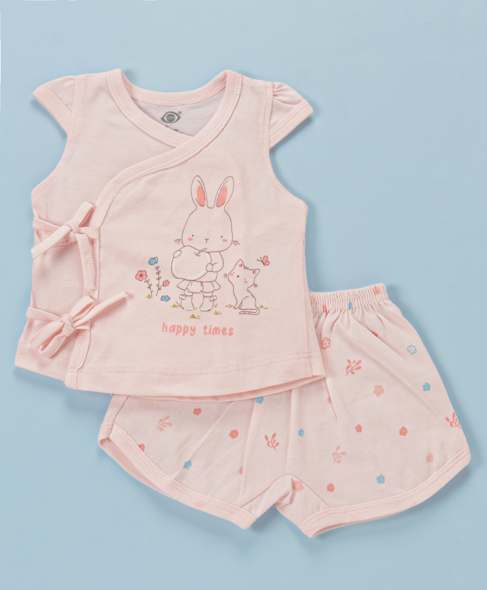 Zero Sinker Cotton Knit Cap Sleeve Night Suit Bunny Print - Cream-picture-27