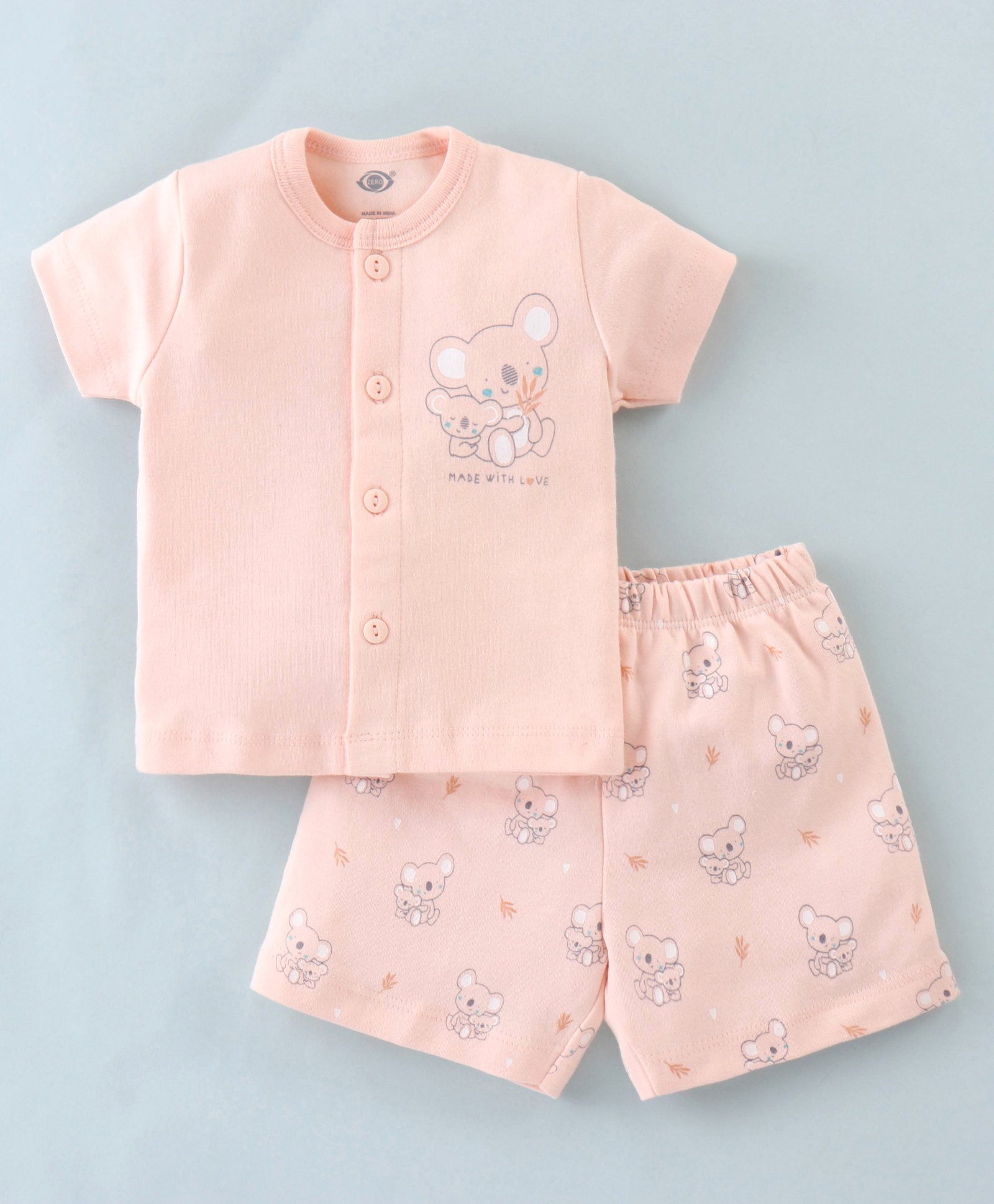 Zero Interlock Knit Half Sleeves Night Suit With Koala Print - Peach-picture-27