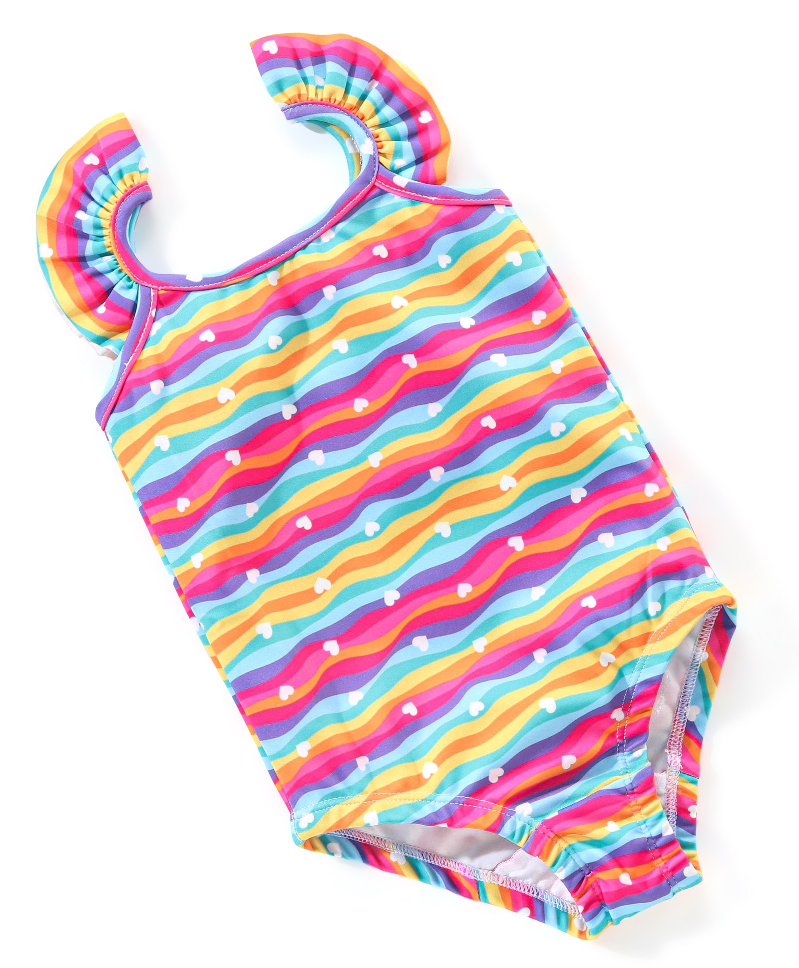 Babyhug Flutter Sleeves V Cut Swimsuit with Heart & Wave Print -  Multicolour-image-34