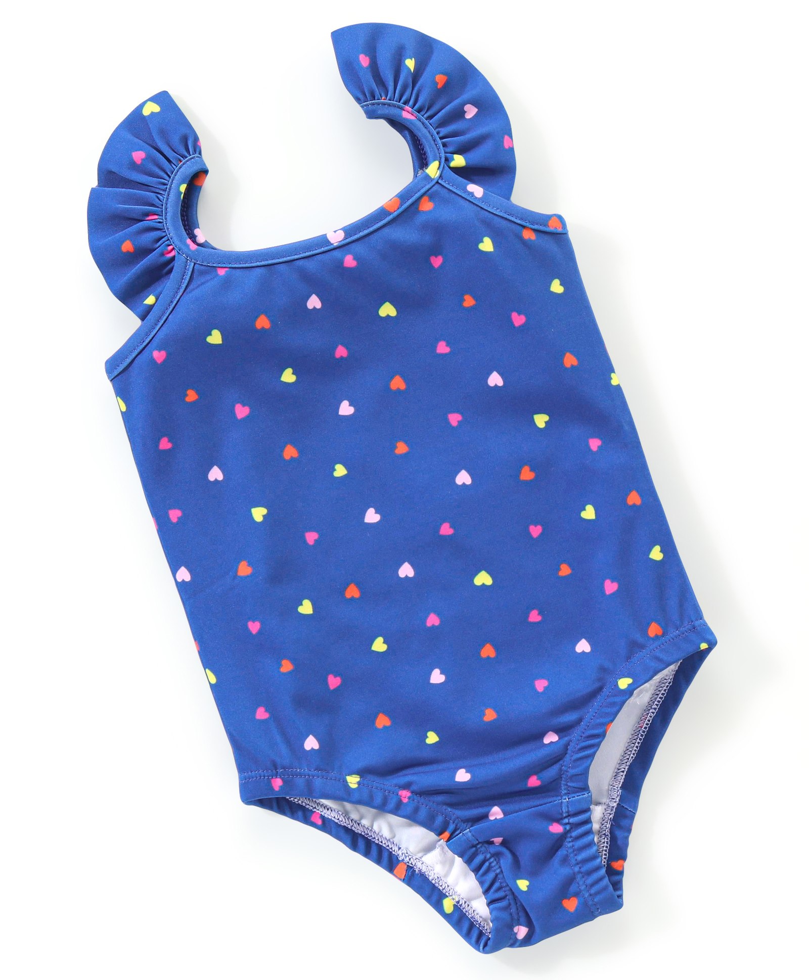 Babyhug Flutter Sleeves V Cut Swimsuit Heart Print- Blue-image-21