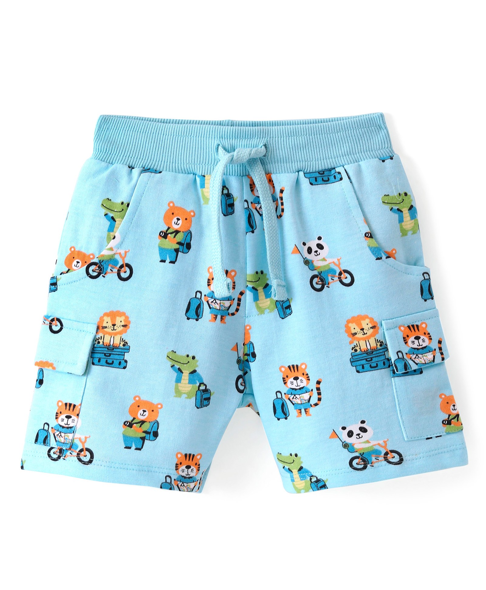 Babyhug Cotton Looper Knit Knee Length Lion Printed Shorts With Pockets - Blue-picture-14