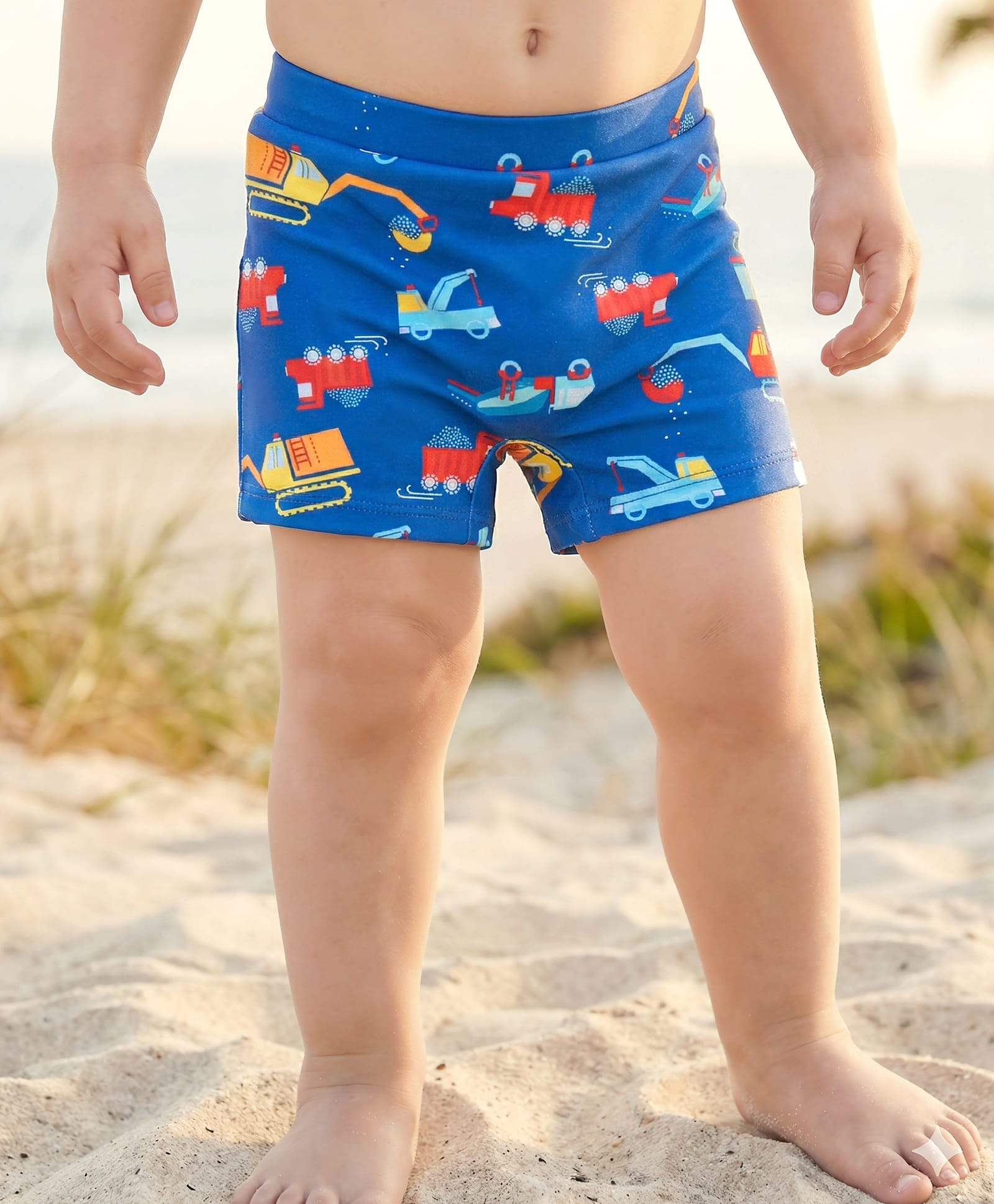 Babyhug Construction Truck Print Swimming Trunk - Navy Blue-image-44