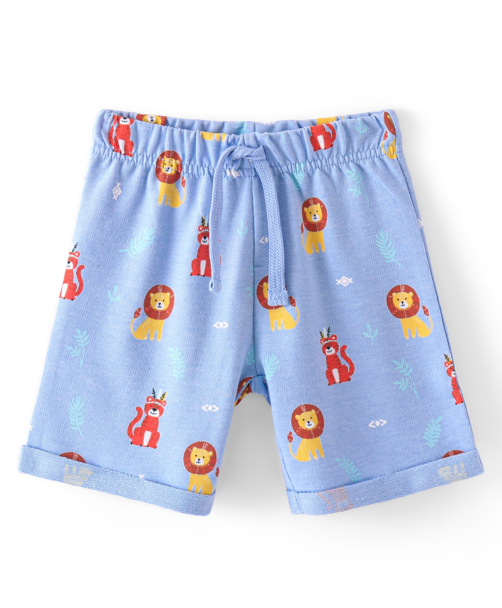 Babyhug Cotton Looper Knit Shorts Lion & Tiger Print -  Blue-picture-25