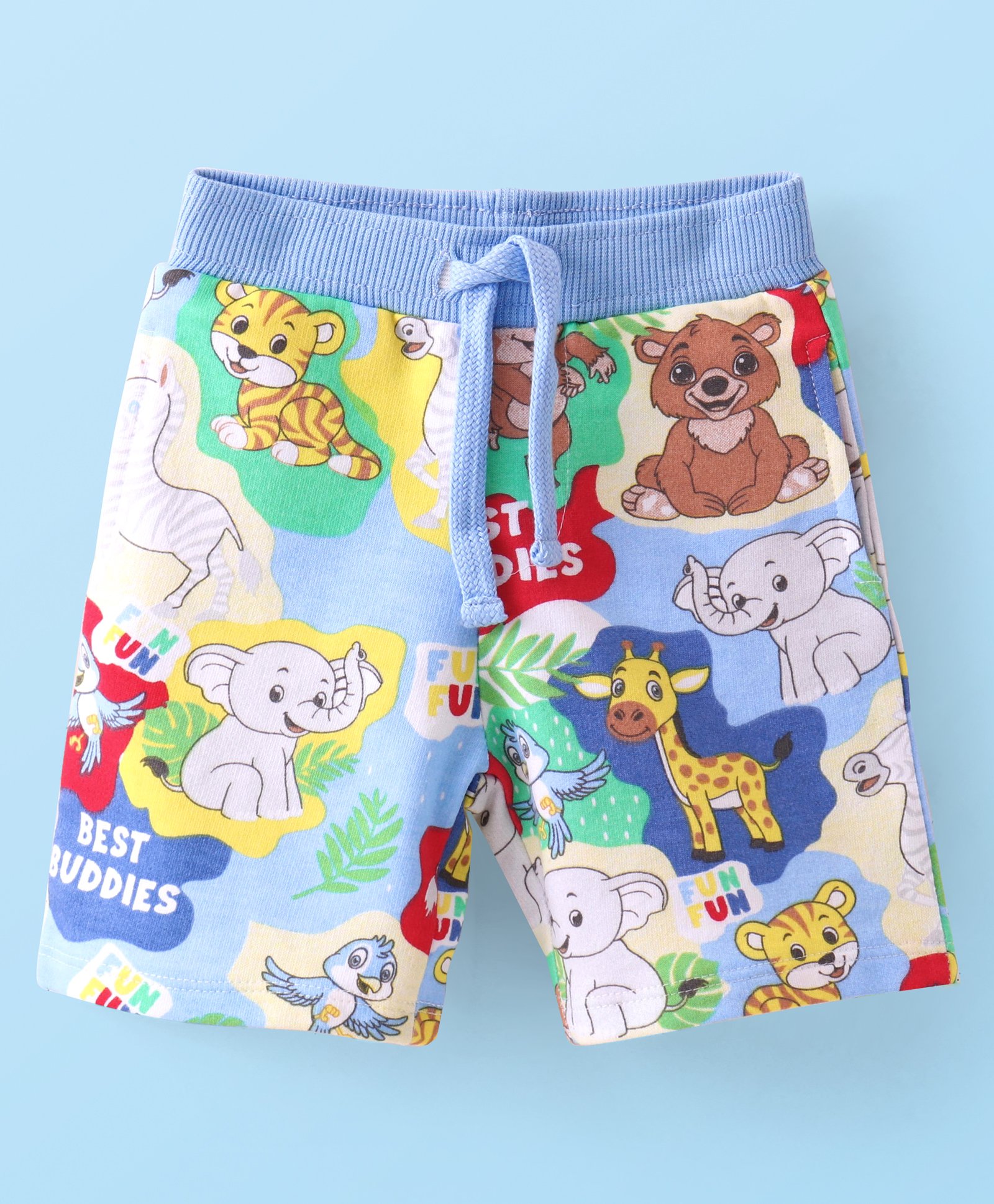 Babyhug Cotton Looper Knit Shorts with Animal Print -  Multicolour-image-33