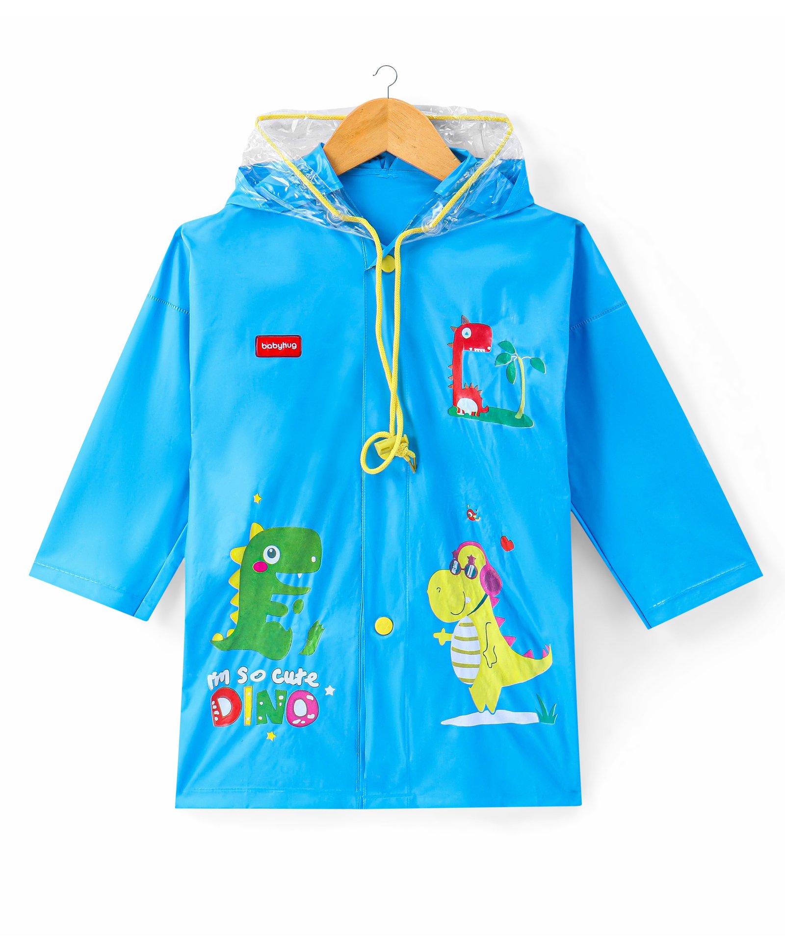 Babyhug Full Sleeves Below Knee Length Raincoat Cute Dino Print - Sky Blue-image-7
