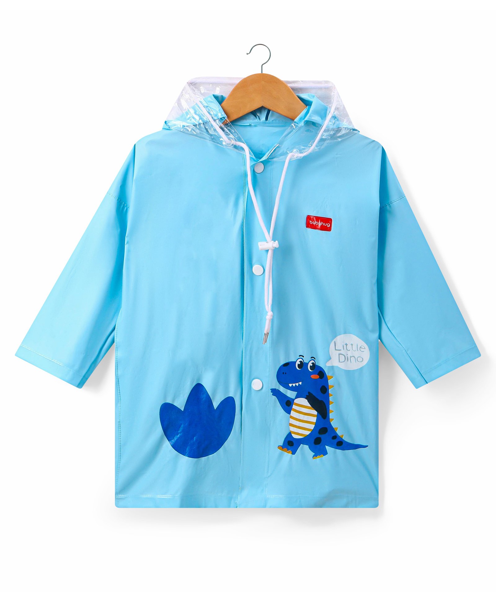 Babyhug Below Knee Length Full Sleeves Raincoat Little Dino Print - Ice Blue