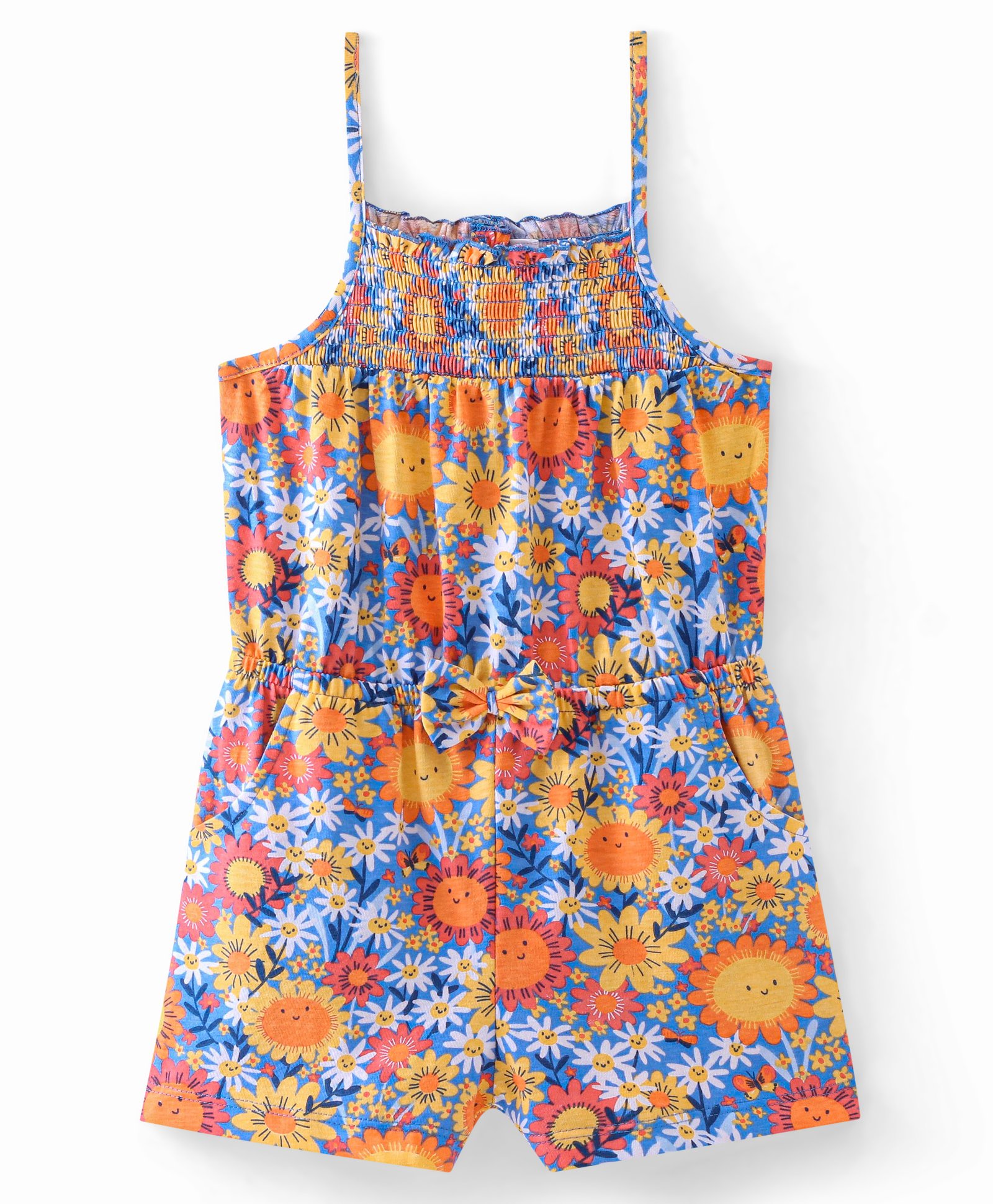 Babyhug 100% Cotton Knit Single Jersey Singlet Sleeves Jumpsuits with Floral Print - Multicolour-picture-23