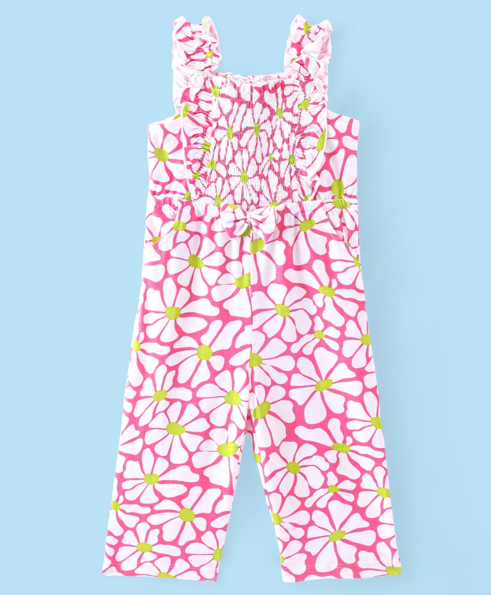 Babyhug Single Jersey Knit Sleeveless  Jumpsuits with Floral Print - Pink-image-13