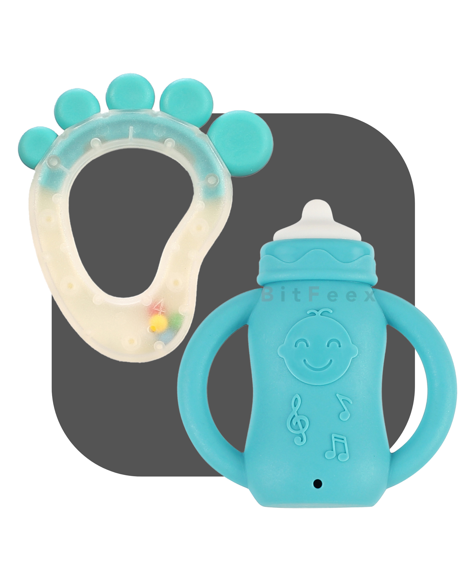 BitFeex Bottle and Foot Non-Toxic Food-Grade Silicone Baby Teether Bottle Foot Shape Teether Pack of 2 Pcs-Color May vary-picture-22