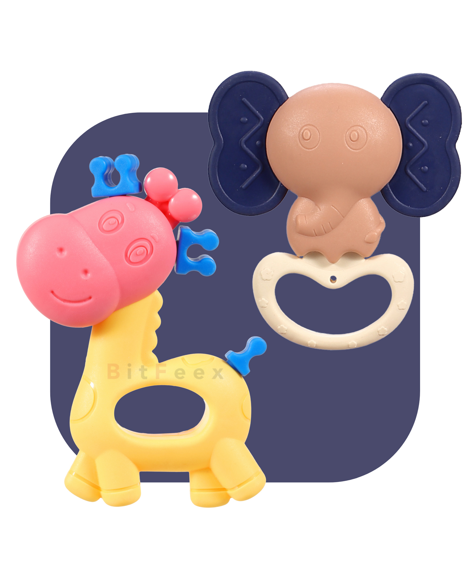 BitFeex Ziraf Elephant  Teether Babies to soothen gums Easy to Grasp hold and chew Infant Toys (Pack of 2 Pcs, Color may Vary)-picture-18
