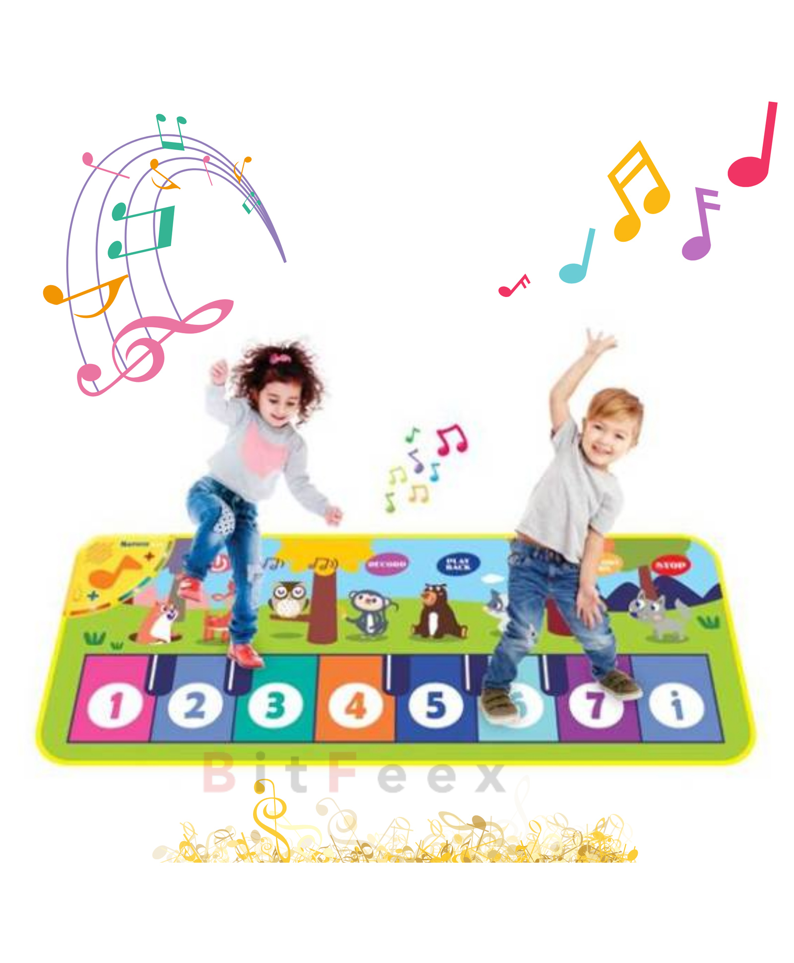 BitFeex Musical Piano mat for Kids Babies Early Education Toy Playing mat for Crawling with Animals Sound Baby Kids Musical mats for Floor Indoor Games-picture-48