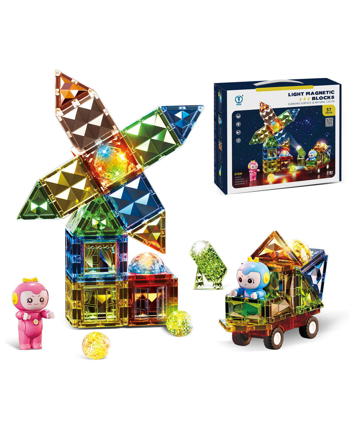 Sanjary Light Magnetic Blocks Set of 57 Pcs - Multicolor-image-14