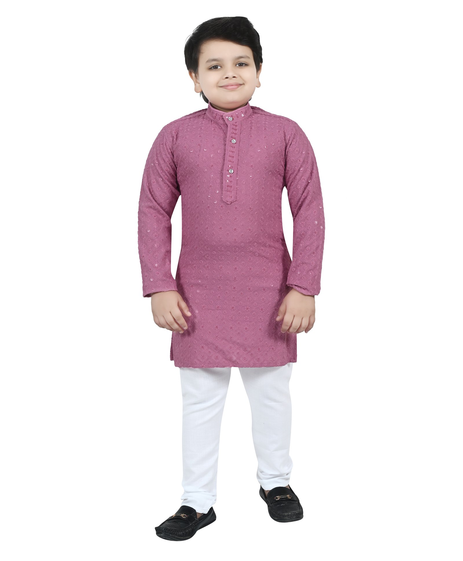 BT DEZINES Full Sleeves Chikankari Sequin Embroidery Kurta Pyjama Set - Onion-picture-15