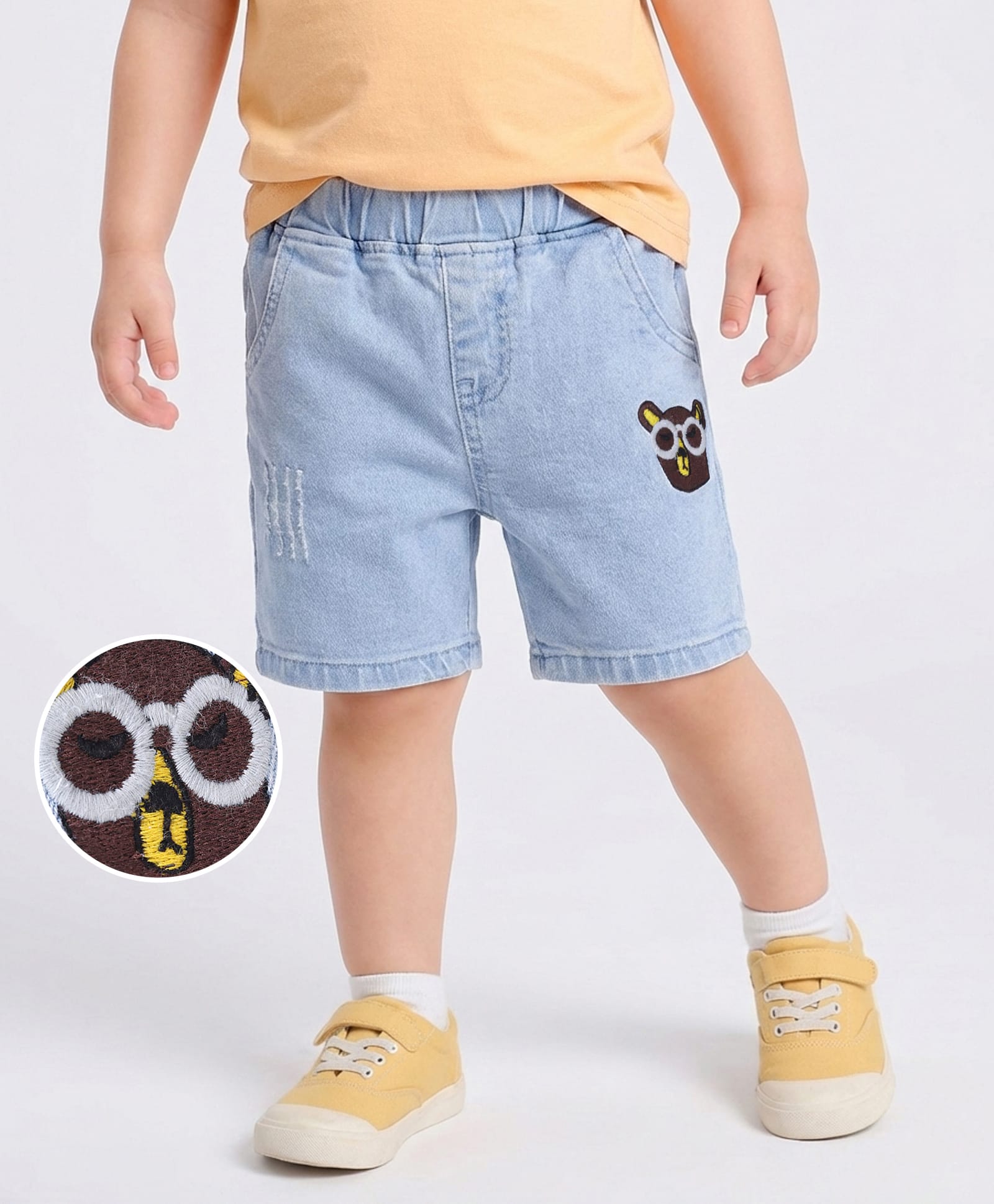 Mark & Mia Denim Knee length Shorts Embroidery Detailing- Light Blue-image-28