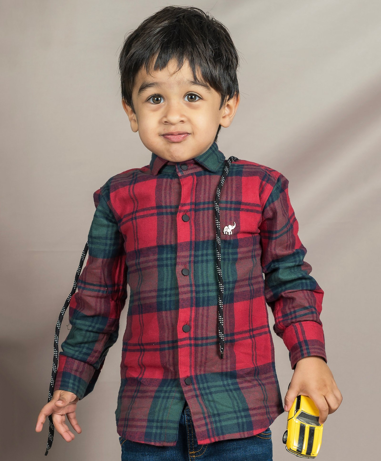 Polka Tots  Full Sleeves Window Pane Checked   Hooded Shirt - Red-picture-17