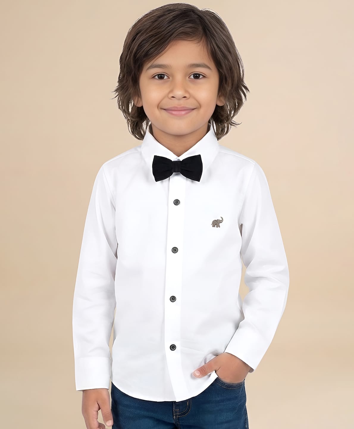 Polka Tots Full Sleeves Solid Shirt With Bow Tie Up - White-image-48