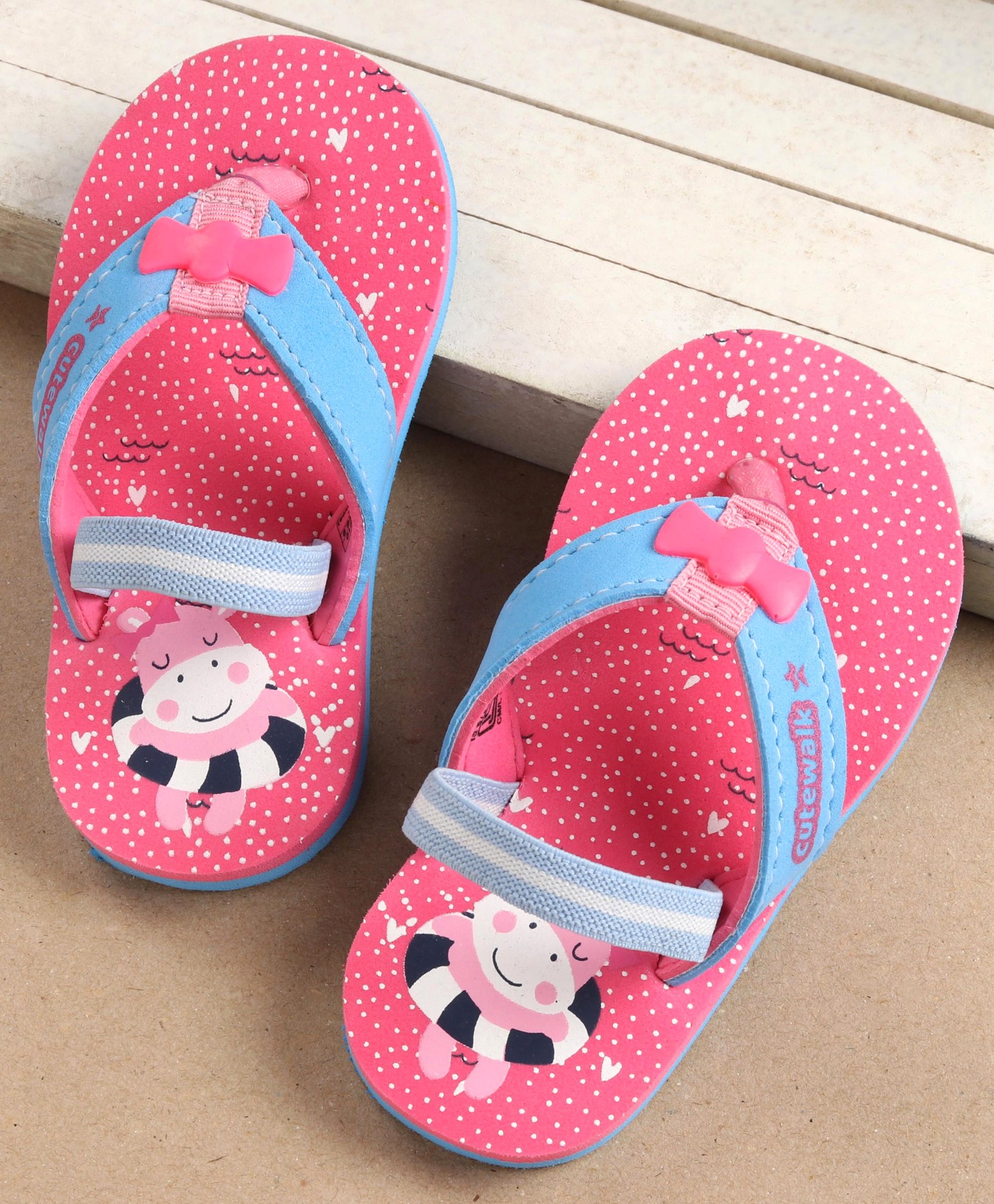Cute Walk by Babyhug Flip Flops with Back Strap Cow Print - Pink