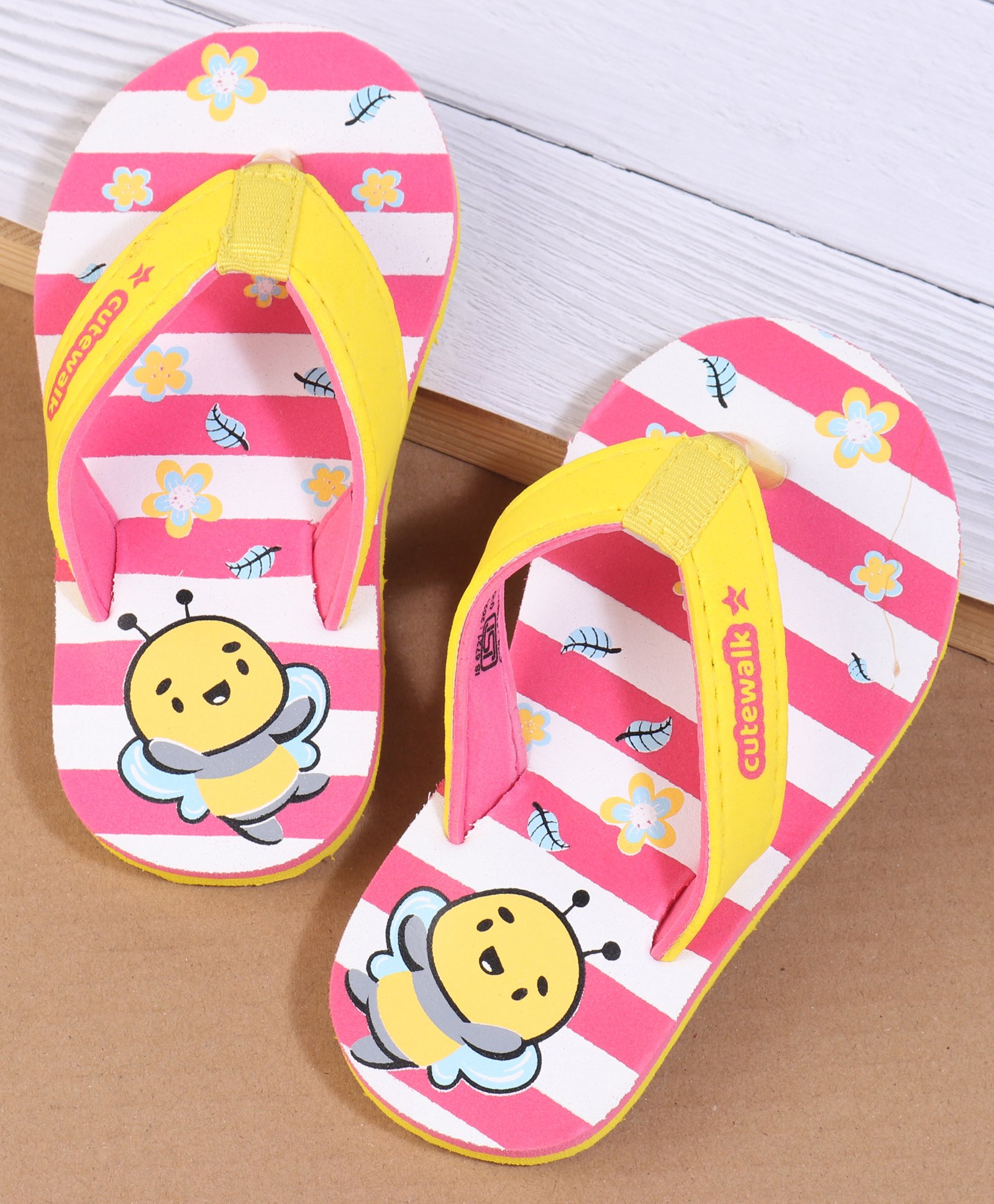 Cute Walk by Babyhug Flip Flops  Striped & Honey Bee Print - Pink-picture-20