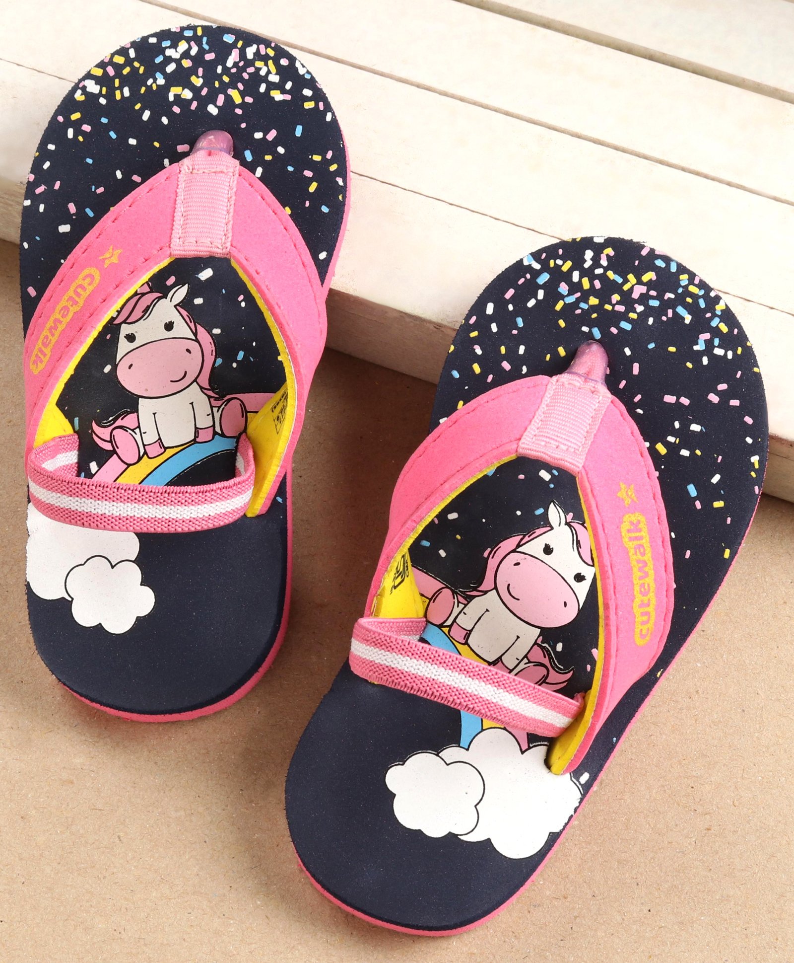 Cute Walk by Babyhug Flip Flops with Back Strap Unicorn Print - Blue