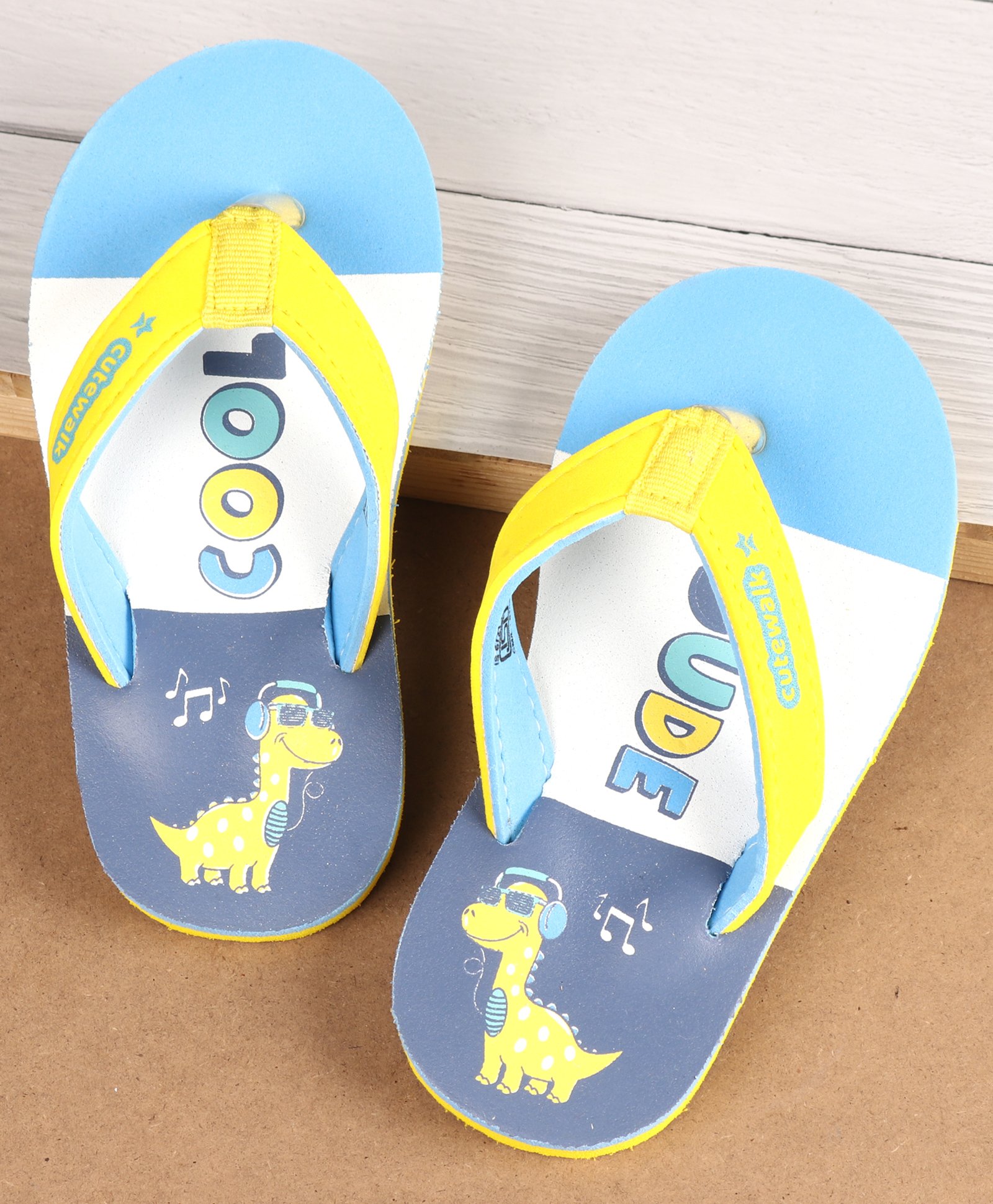 Cute Walk by Babyhug Flip Flops With Dino Print - Yellow & Blue-picture-19