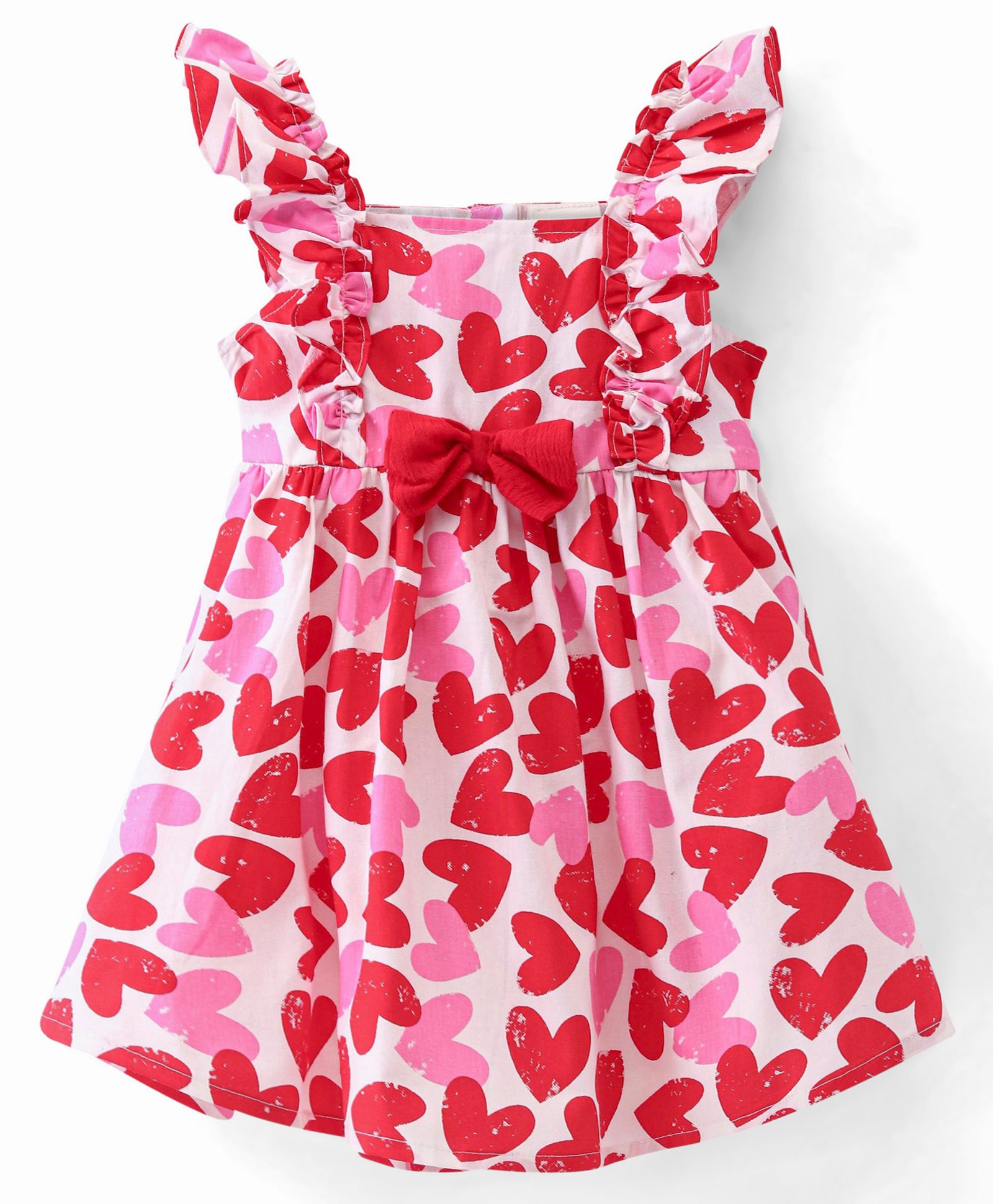 Babyhug 100% Cotton Woven Sleeveless Frock with Heart Print & Bow Applique - Red-picture-13