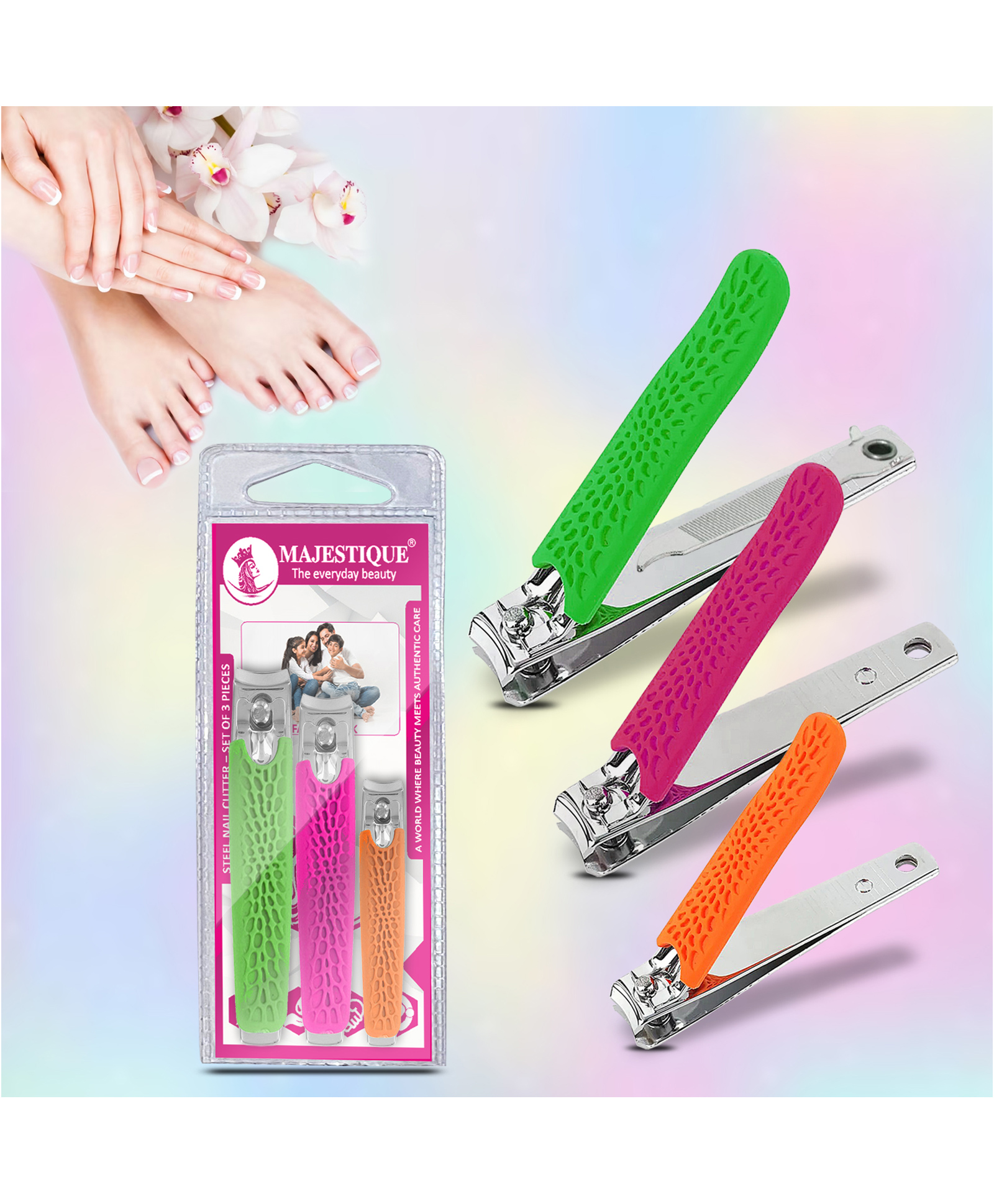 Majestique Nail Clippers Set, Sharp Steel, Fingernail & Toenail Cutter in Large, Medium, Small  - 3Pcs Multicolor-image-34