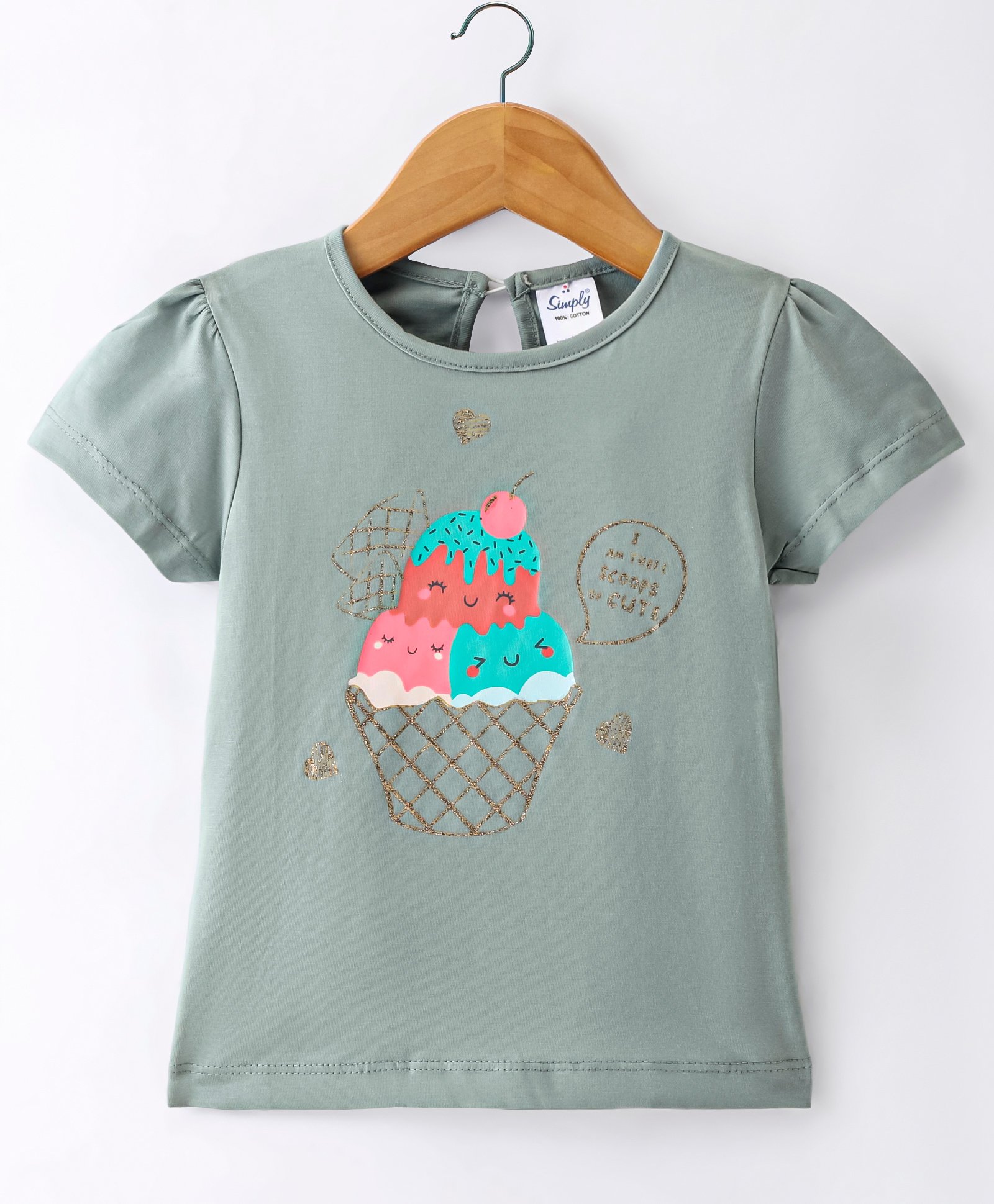 Simply Sinker  Knit Half Sleeves Top with Ice Cream Print - Green-picture-18