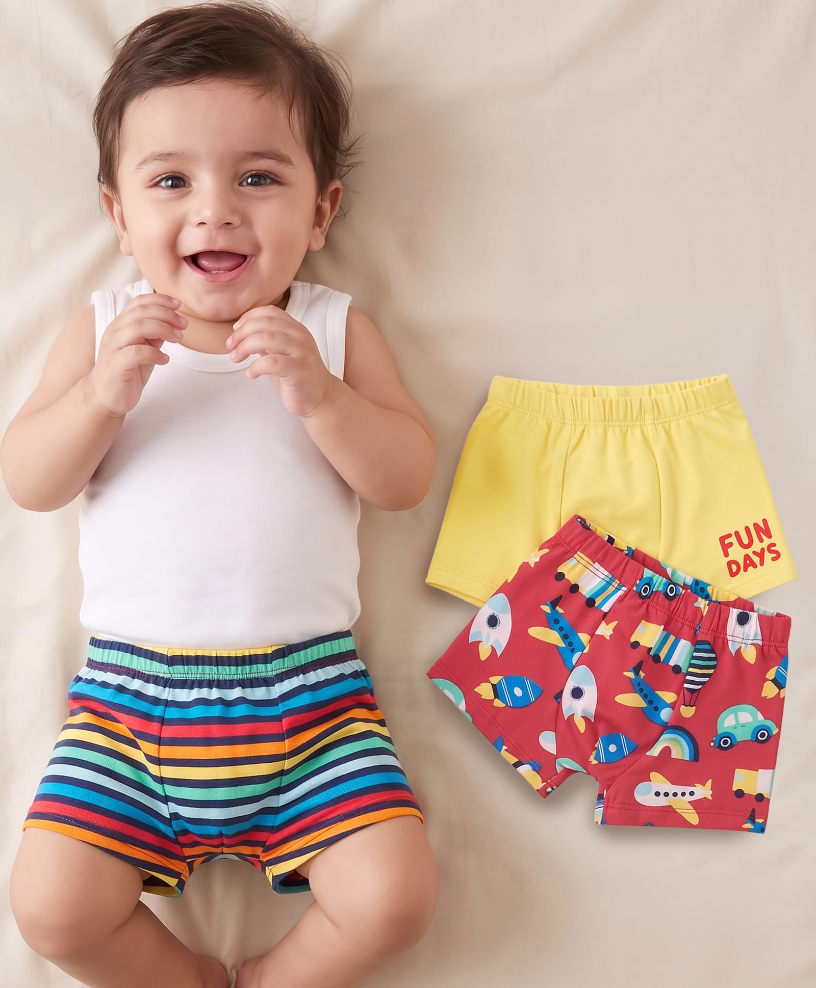 Babyhug 100% Cotton Knit  Antibacterial Briefs  Striped Text & Aeroplane Print Pack of 3 - Multicolour-image-28