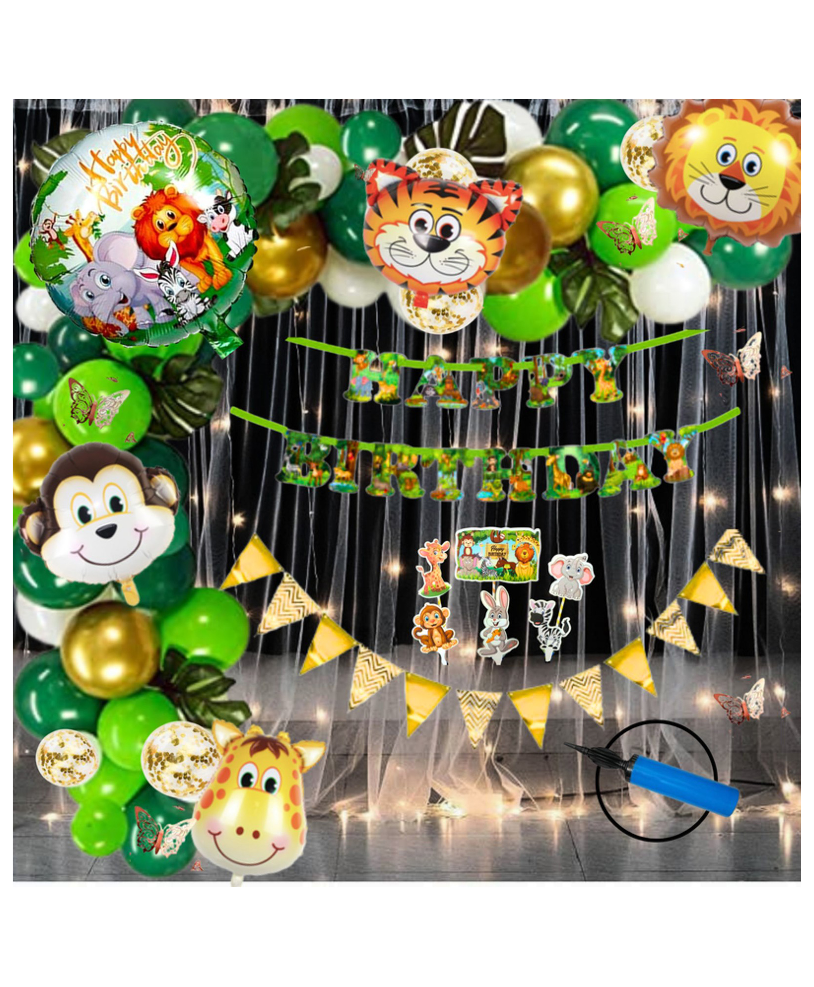 Puchku Premium Happy Birthday Foil balloon Set Jungle Theme for first 1st birthday boy kids girl ( pack of 84  Multicolor)-image-40