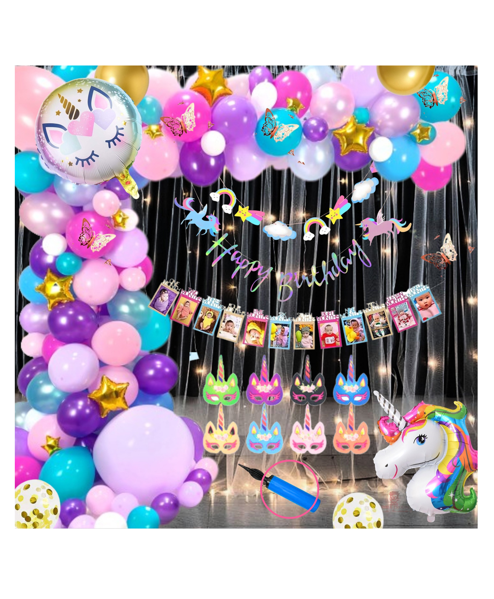 Puchku Premium Happy Birthday Foil balloon Set for first 1st birthday Unicorn Theme girl kids ( pack of 91  Multicolor)-image-41