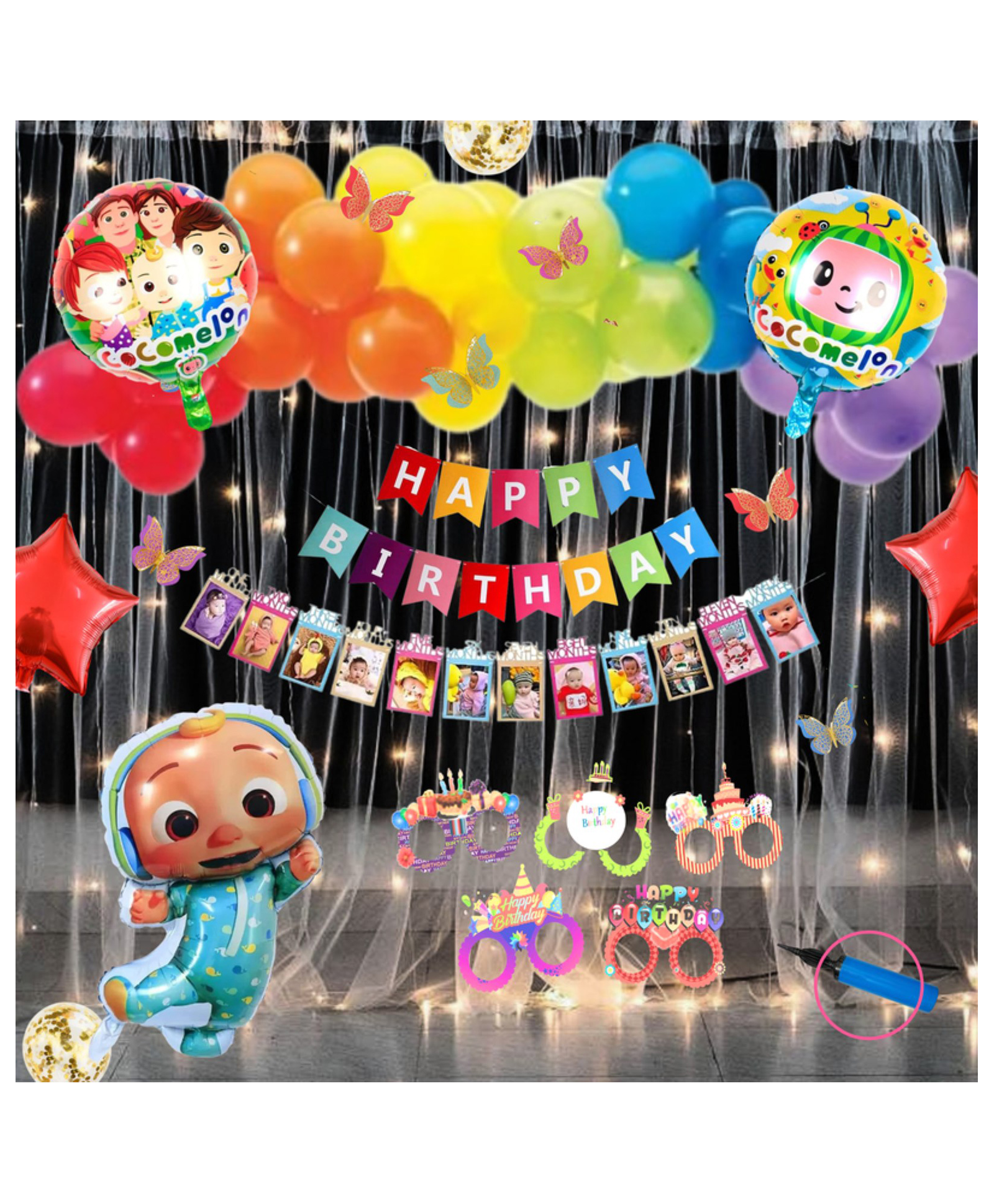Puchku Premium Happy Birthday Cocomelon Foil balloon Set for first 1st birthday Theme boy girls kids ( pack of 87   Multicolor)-image-17