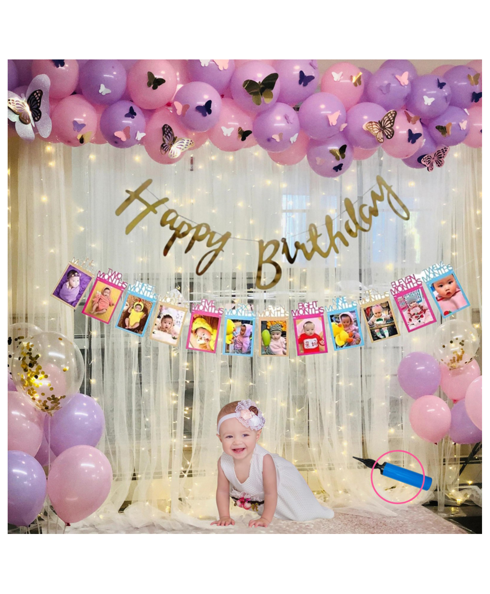 Puchku Premium Happy Birthday Pastel balloon Set for first 1st birthday Theme girls kids ( pack of 76  Multicolor)-image-14