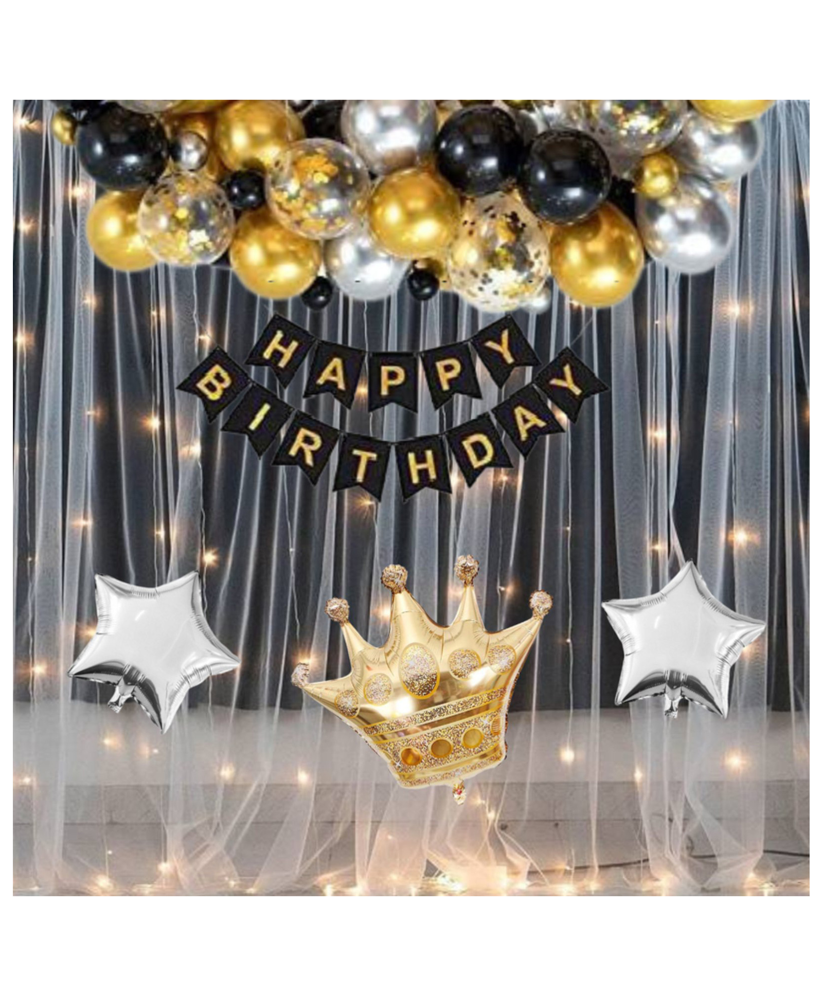 Puchku Happy birthday decoration set  Black chrome theme 41 Pcs Combo for kids boys girls birthday party first 1st  2nd 5th  10th-image-29