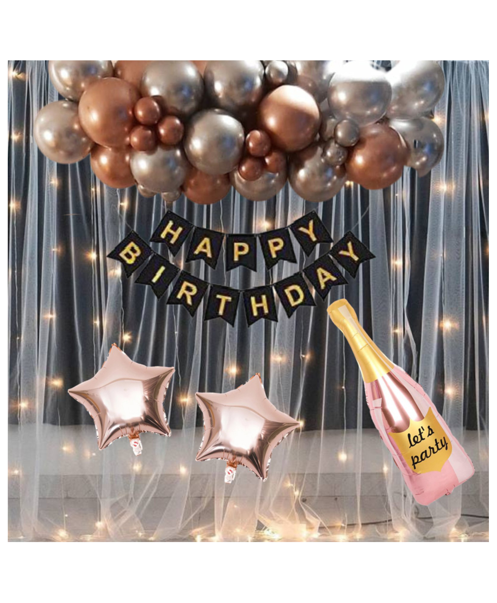 Puchku Happy birthday decoration set  rose gold theme 36 Pcs Combo for kids boys girls birthday party first 1st  2nd 5th  10th-image-13