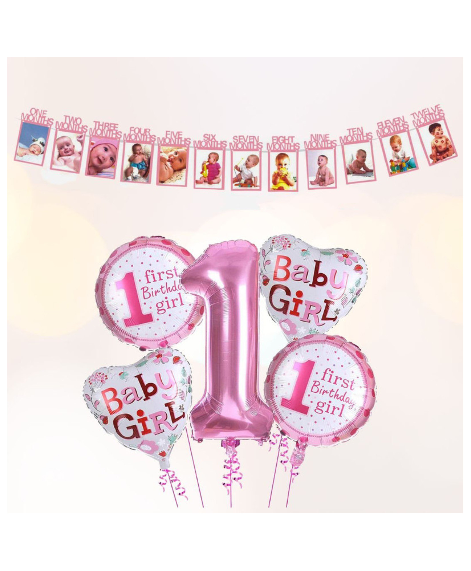 Puchku happy birthday decoration combo set first birthday 2pcs combo for kids girls birthday foil combo