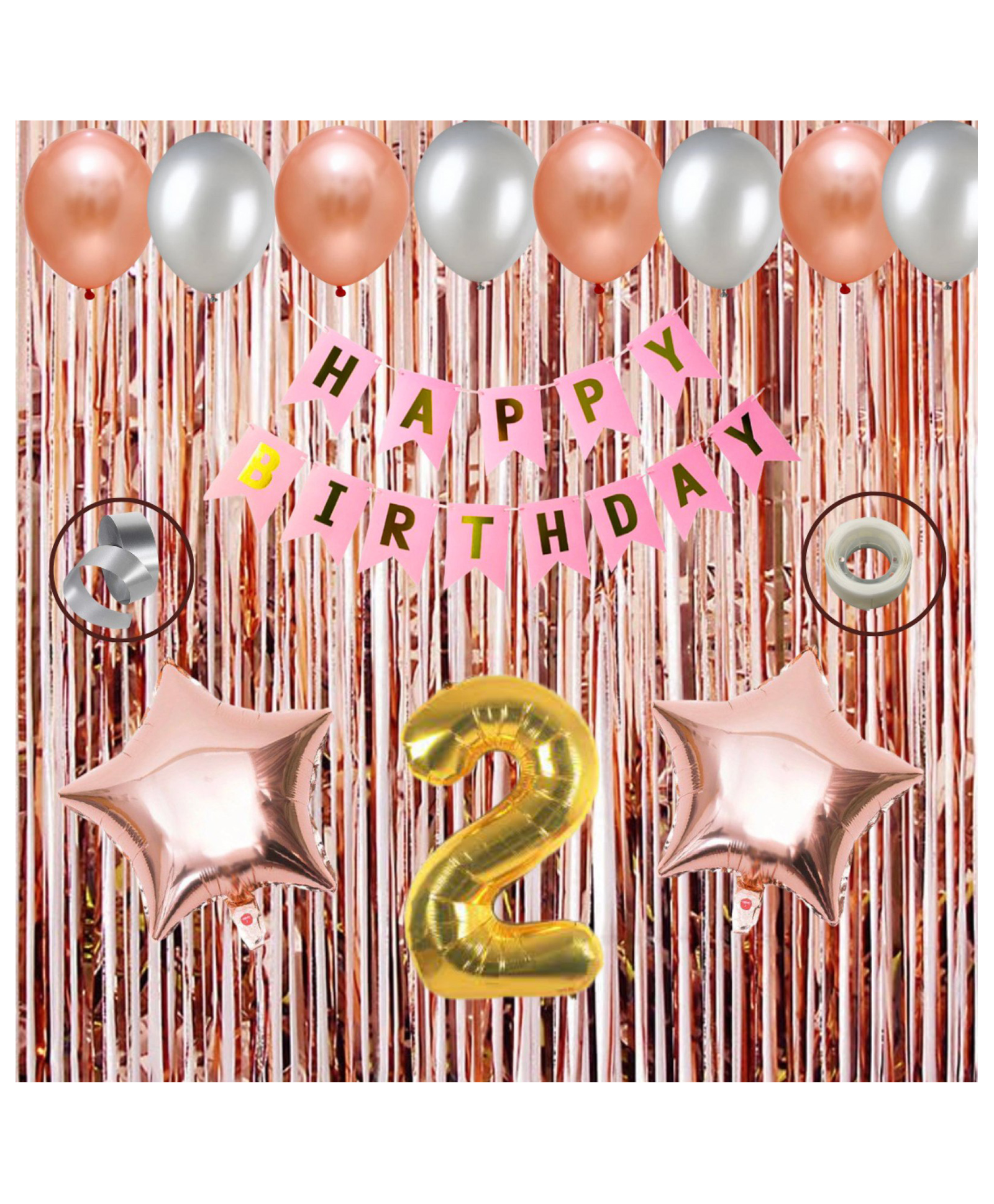 Puchku Happy birthday decoration set rose gold theme 37 Pcs Combo for kids boys girls birthday party first 1st  2nd 5th  10th-image-14