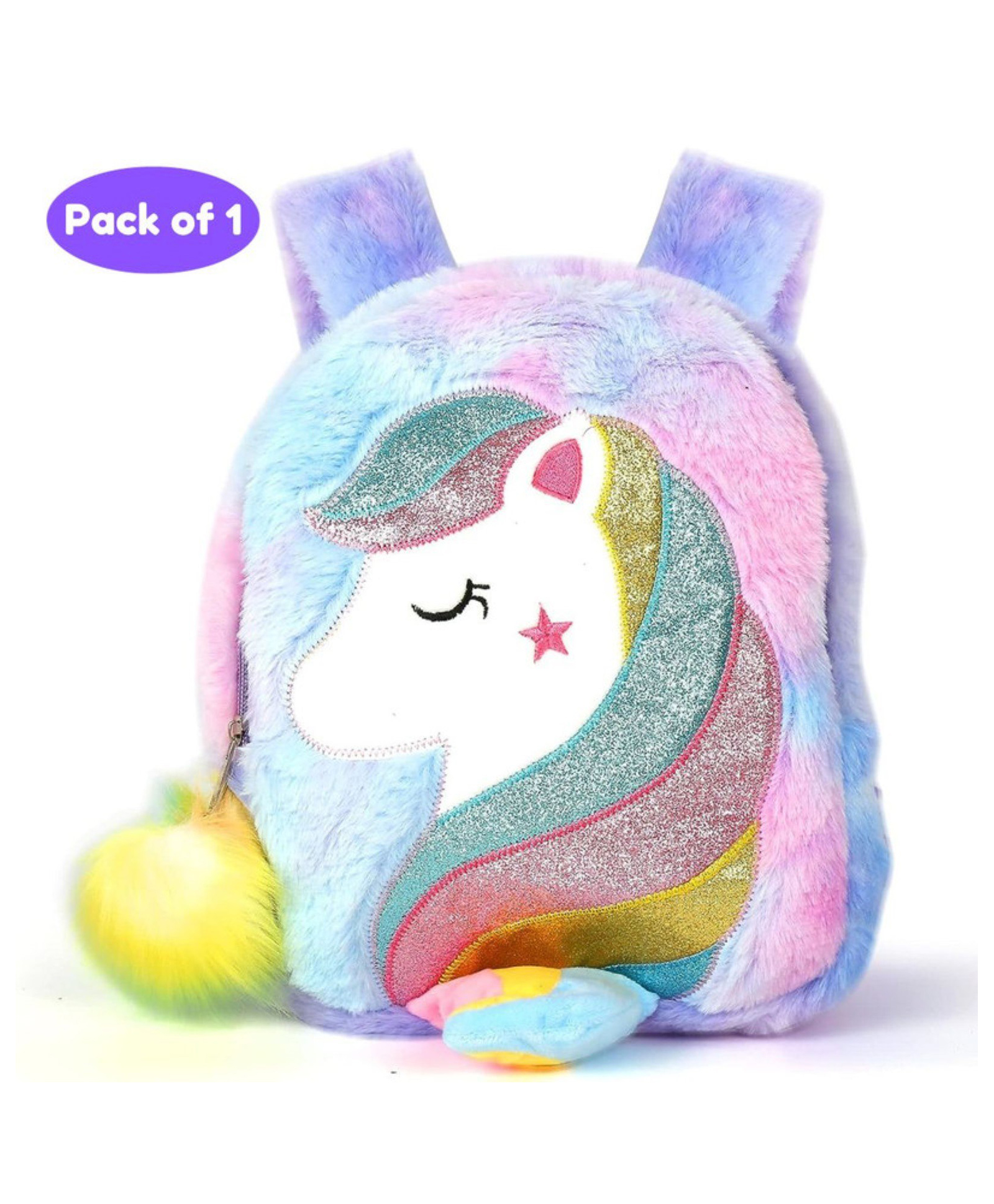Puchku Unicorn Fur Bag for Kids Picnic Bag Multicolor - 11 inch-image-27