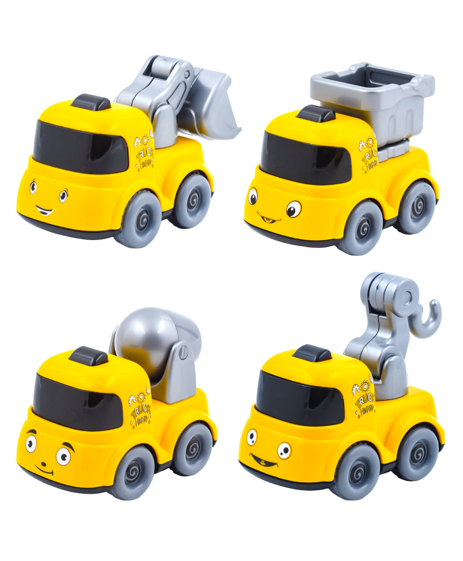 WISHKEY Plastic Push and Go Construction Truck Set, Friction Powered Construction Trucks Excavator, Moveable Parts, Unbreakable, Non-Toxic ABS Plastic, Yellow, 3+ Years (Set of 4)-image-9