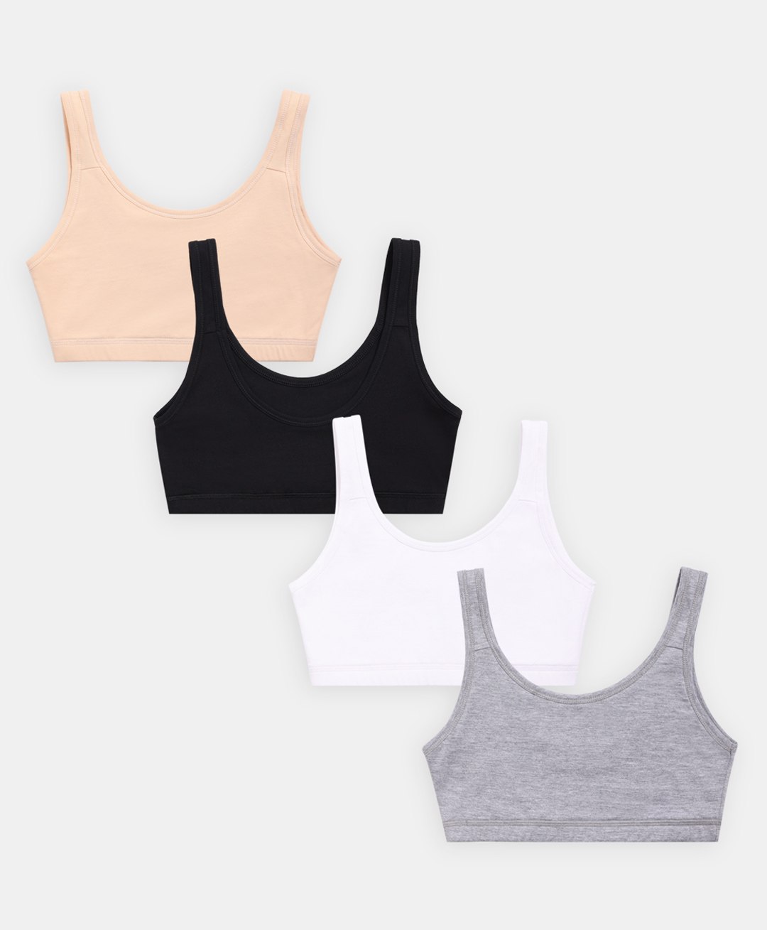 Sillysally Pack of 4 Sleeveless Solid Non Padded & Non Wired Active Bras - White Black  Grey Melange & Skin-picture-0