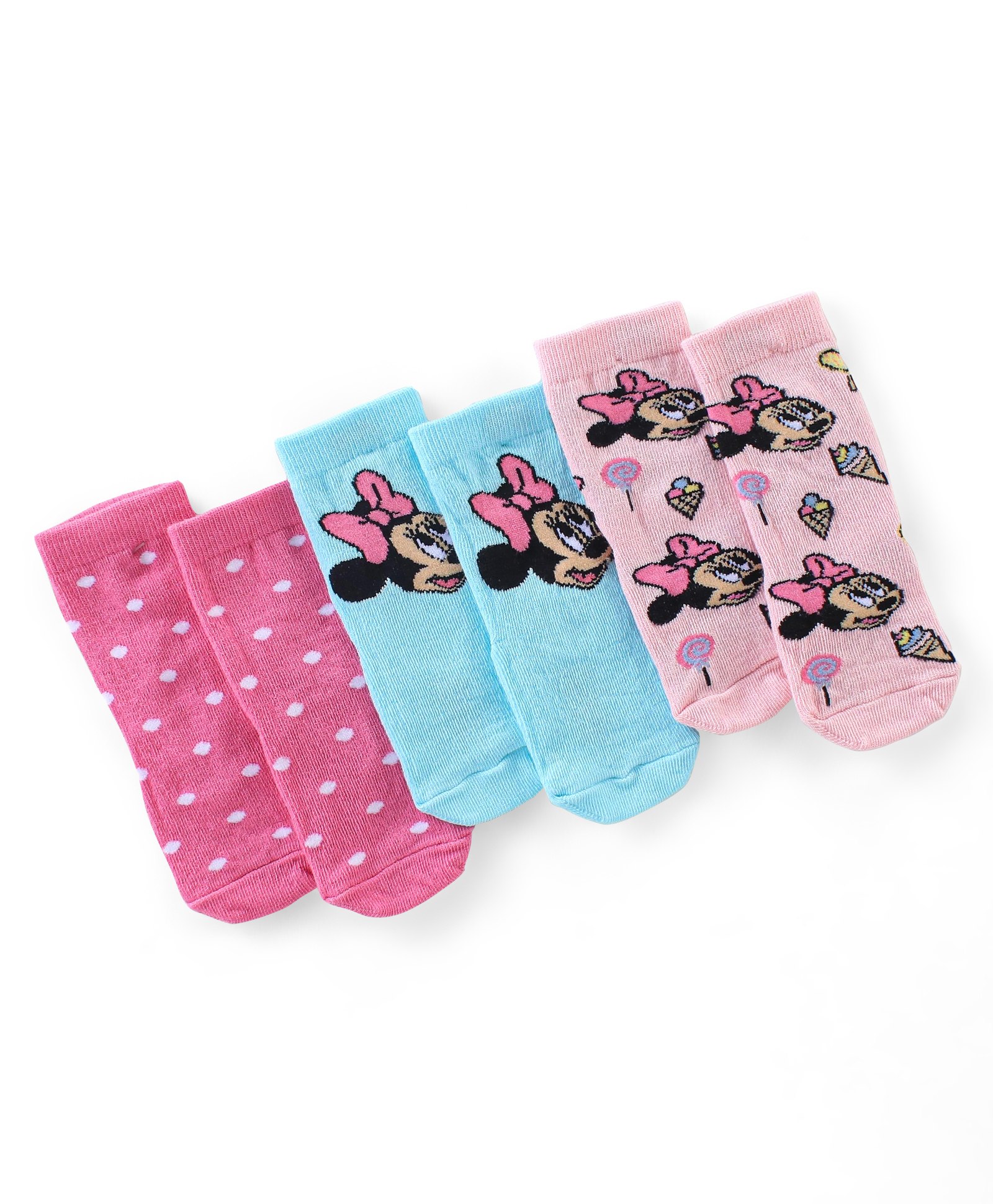 Cute Walk by Babyhug Disney   Anti-Bacterial Ankle Length Socks Minnie Mouse & Polka Dot Graphics Pack of 3- Pink & Blue-picture-23