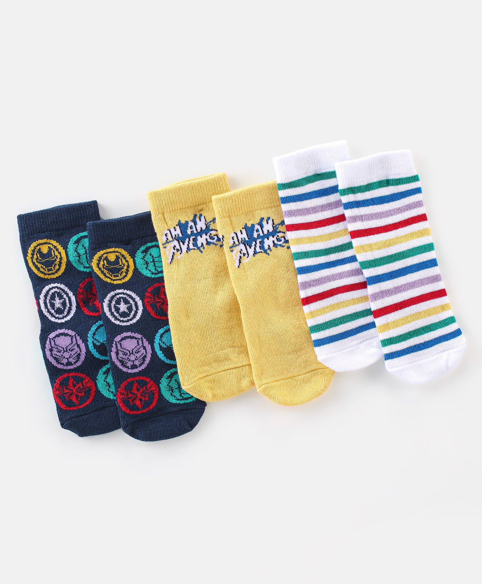 Cute Walk by Babyhug Marvel   Anti-Bacterial Ankle Length  Striped Avenger Graphics Pack of 3- Blue & Green-image-31