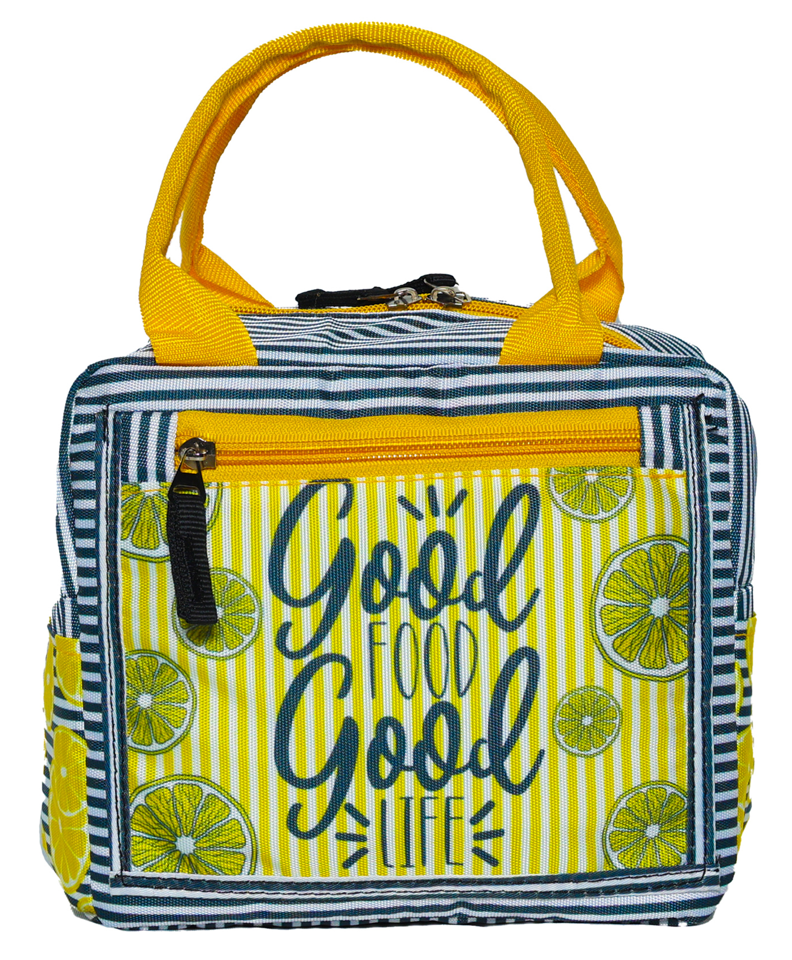 Echo Boomers Lemon Print Insulated Tiffin Lunch Bags For Kids With Multi Zipper Pockets - Green-image-34