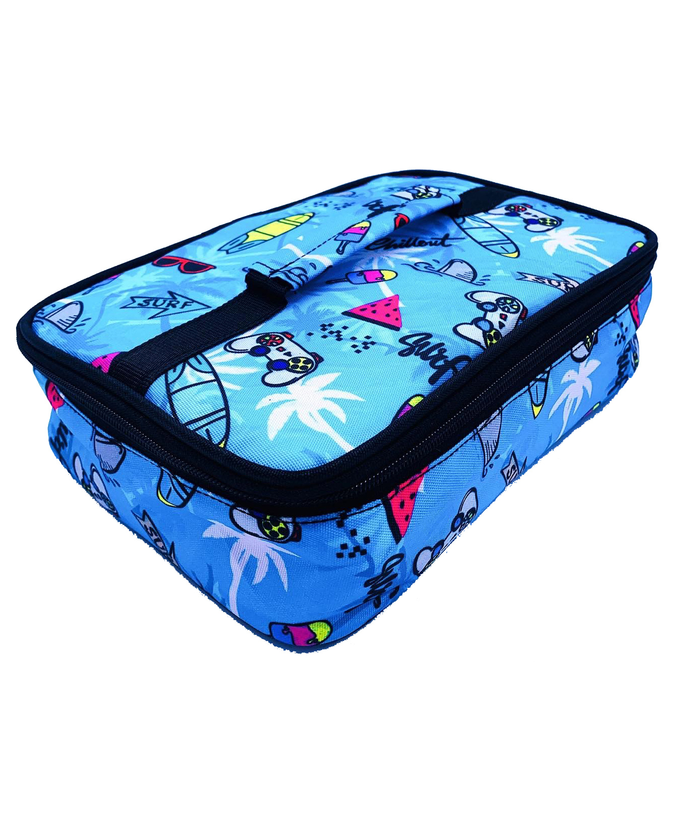 Echo Boomers Blue Videogame Print Insulated Tiffin Bento Lunch Large Bag with Multi Zipper Pockets - Pack of 3-image-38